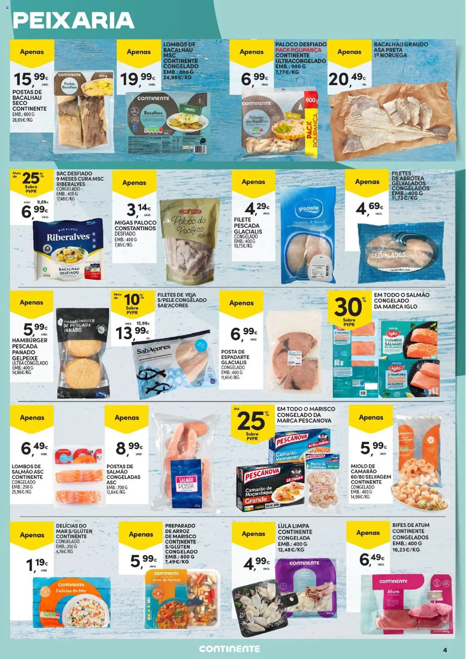 Continente - Açores Folheto Quinzenal │ válido de 23/07/2026 | Página: 4 | Produtos: Atum, Bacalhau, Hambúrguer, Arroz