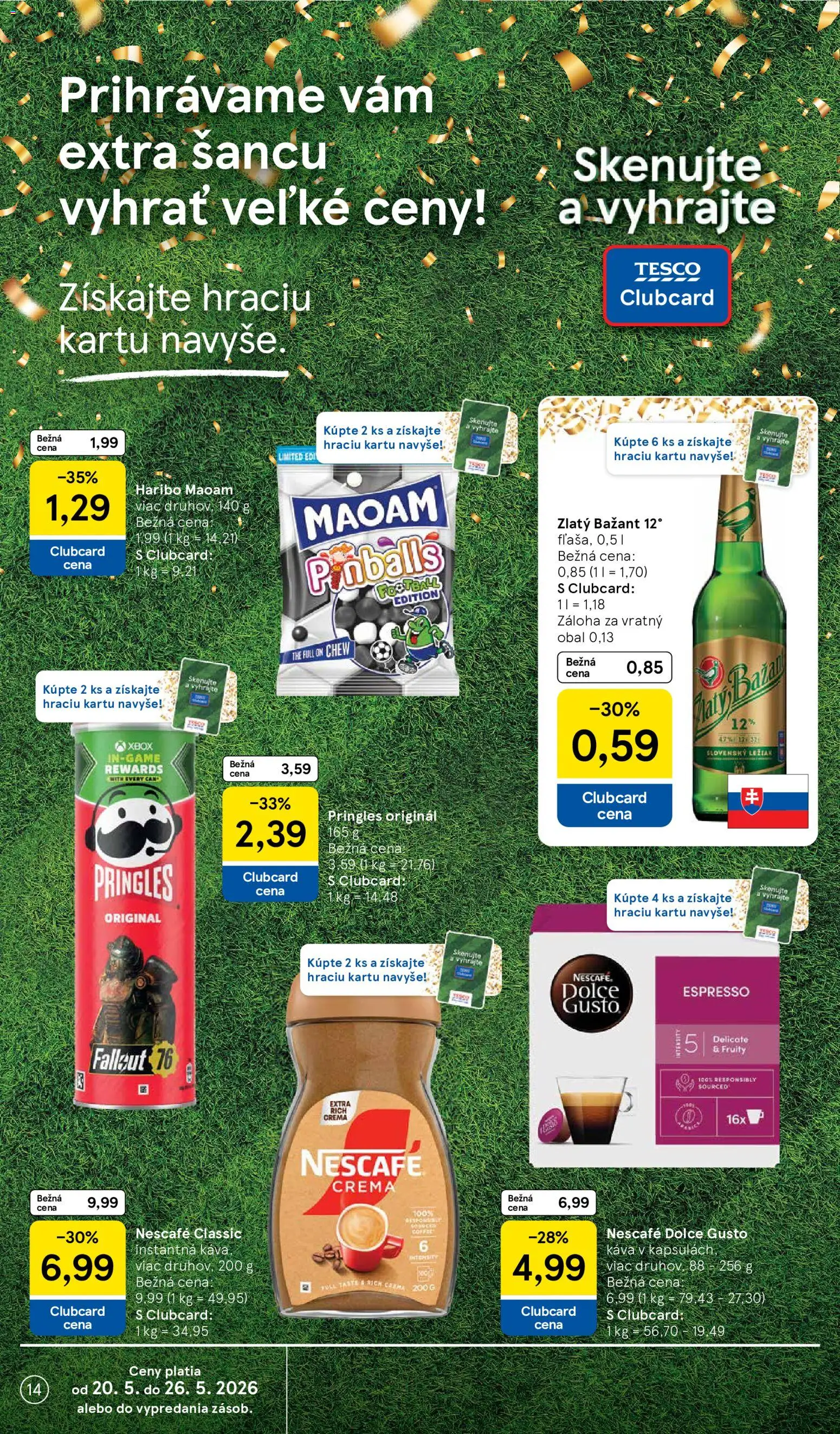 Nové Tesco akcie – leták je platný od 20.05.2026 | Strana: 14 | Produkty: Dolce Gusto, Pringles, Nescafé Classic, Xbox
