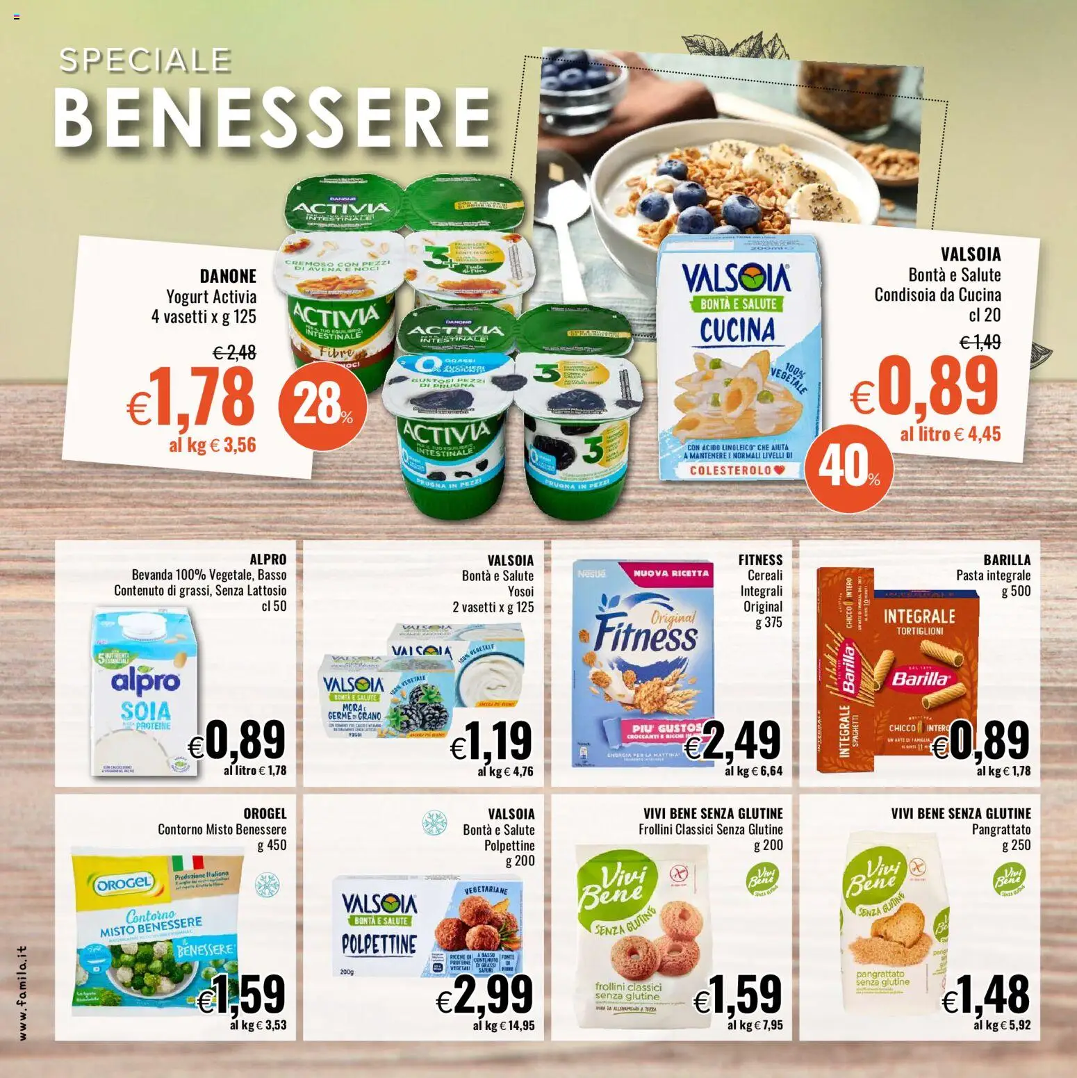 Volantino Famila del 29/10/2026 | Pagina: 18 | Prodotti: Senza glutine, Tortiglioni, Spaghetti, Senza lattosio