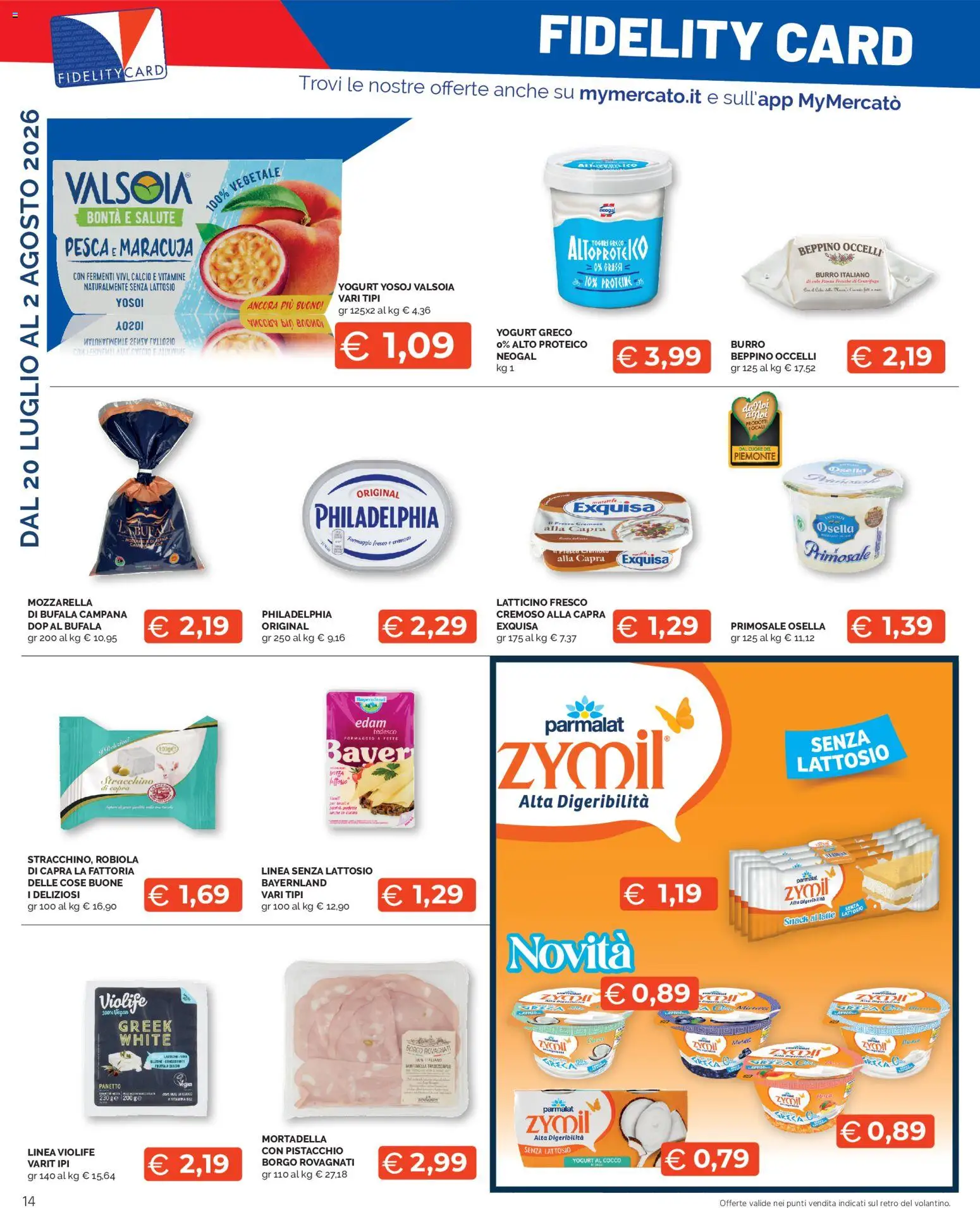 Volantino Mercatò del 20/07/2026 | Pagina: 14 | Prodotti: Mozzarella, Latte, Burro, Cocco