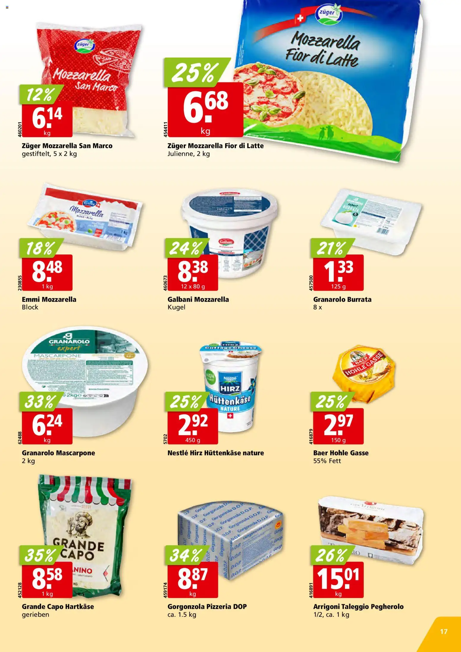 Aligro aktionen Schlieren, Gossau SG, Frauenfeld, Rapperswil-Jona, Sargans, Bern – gültig ab 05.10.2026 | Seite: 17 | Produkte: Mascarpone, Burrata, Hüttenkäse