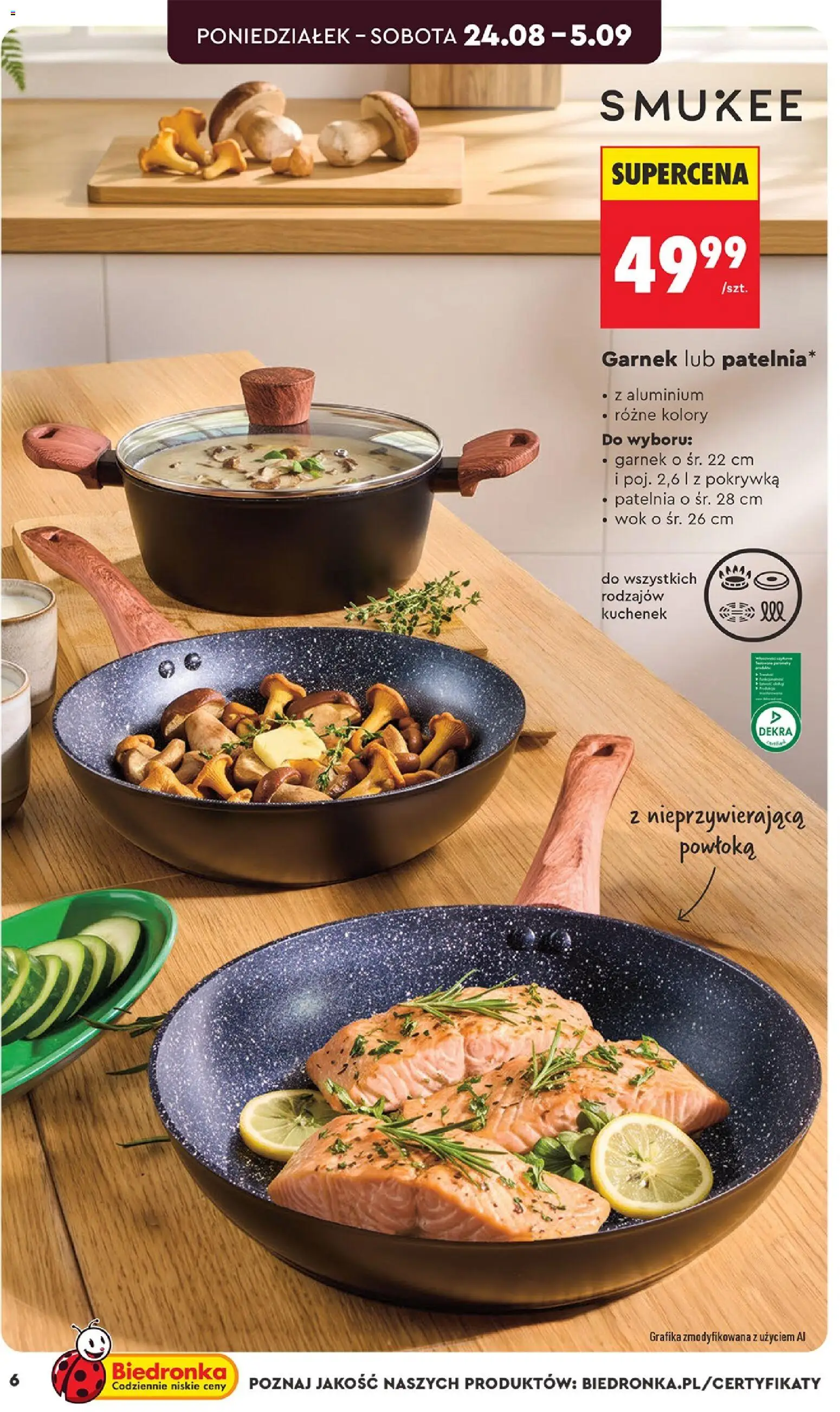 Biedronka gazetka - Hity i inspiracje od 24.08.2026 | Strona: 6 | Produkty: Wok, Garnek, Patelnia