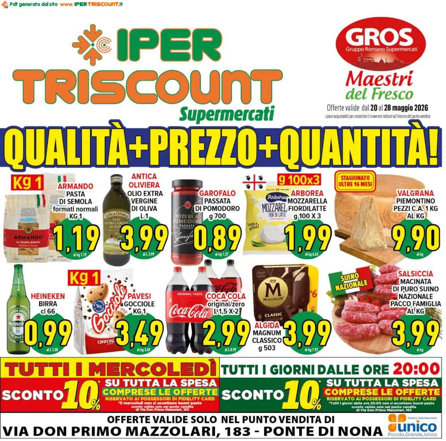 Volantino Ipertriscount del 20.05.2026 | Pagina: 1 | Prodotti: Suino, Mozzarella, Olio, Pasta
