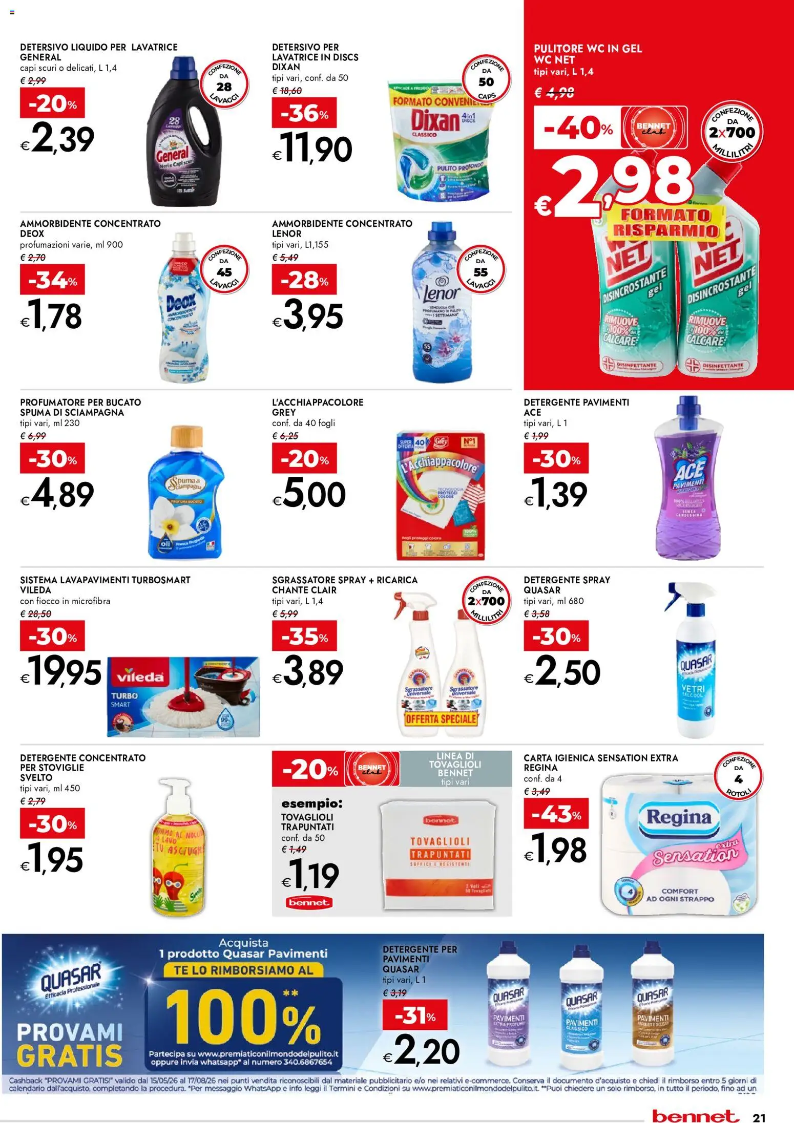 Volantino bennet del 02/07/2026 | Pagina: 21 | Prodotti: Carta igienica, Candeggina, Sgrassatore, WC