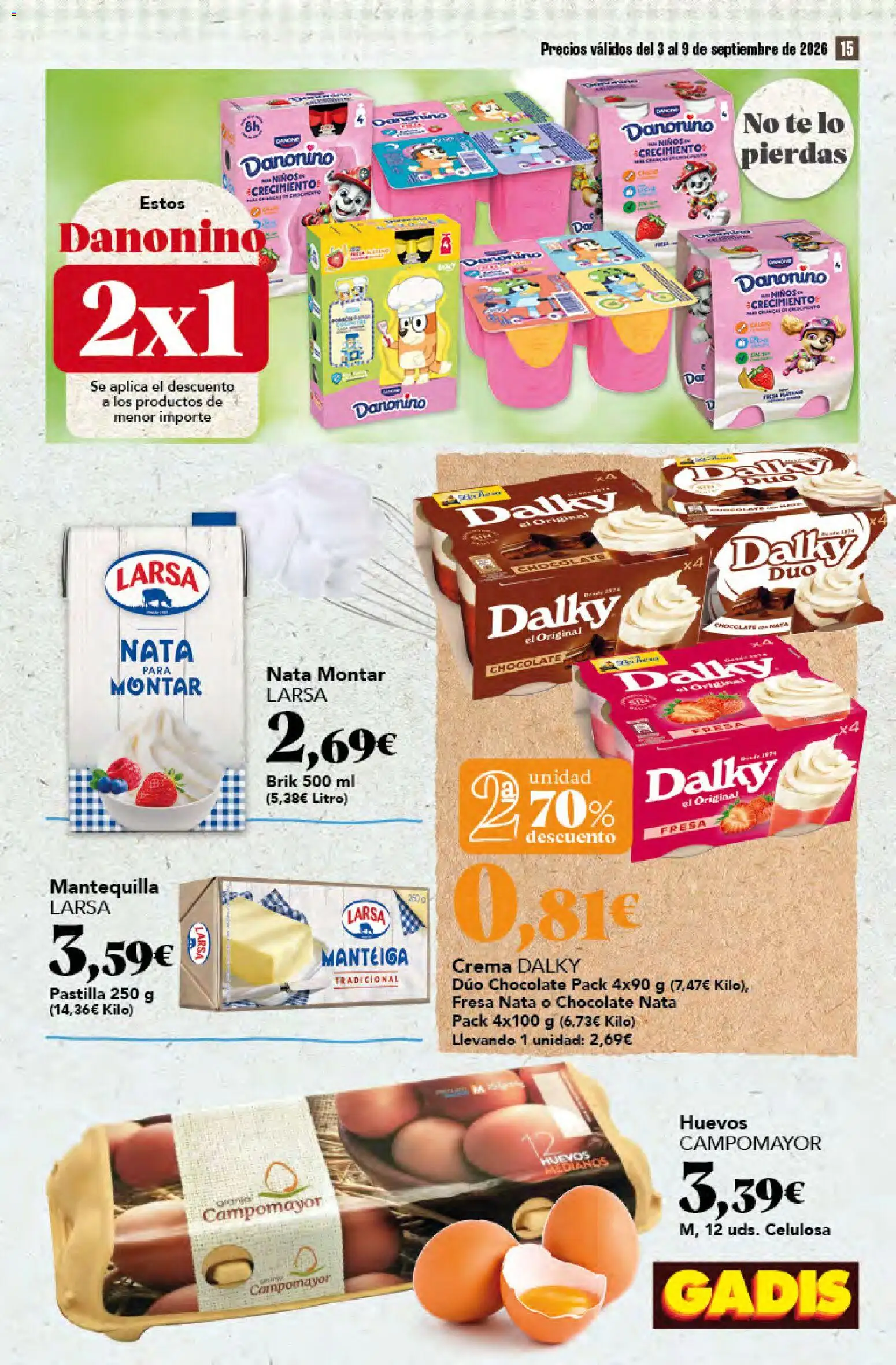 Gadis folleto │ válido desde el 03/09/2026 | Página: 15 | Productos: Huevos, Nata, Crema, Mantequilla