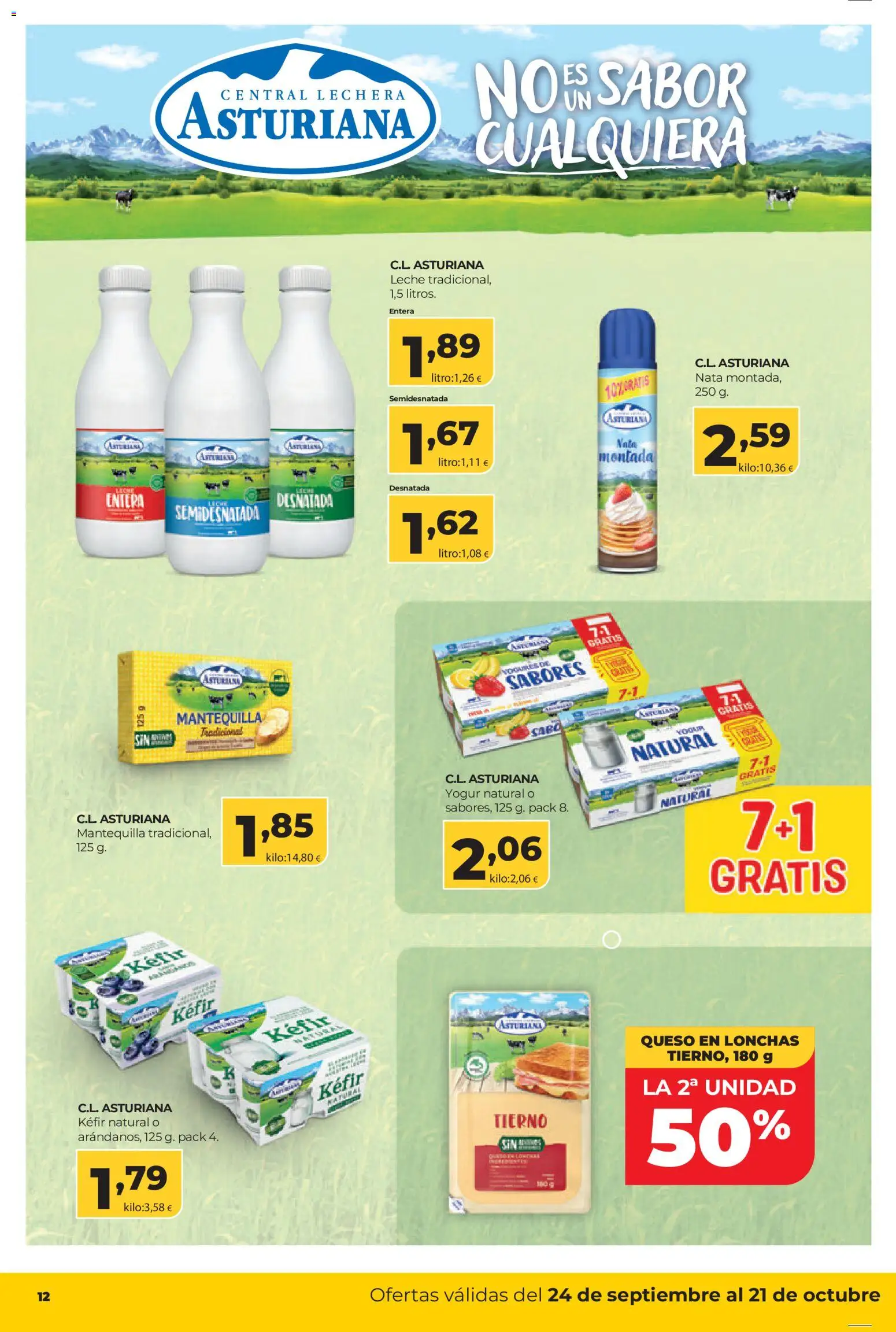 Alimerka folleto Asturias │ válido desde el 24/09/2026 | Página: 12 | Productos: Queso, Yogur, Yogur natural, Queso en lonchas