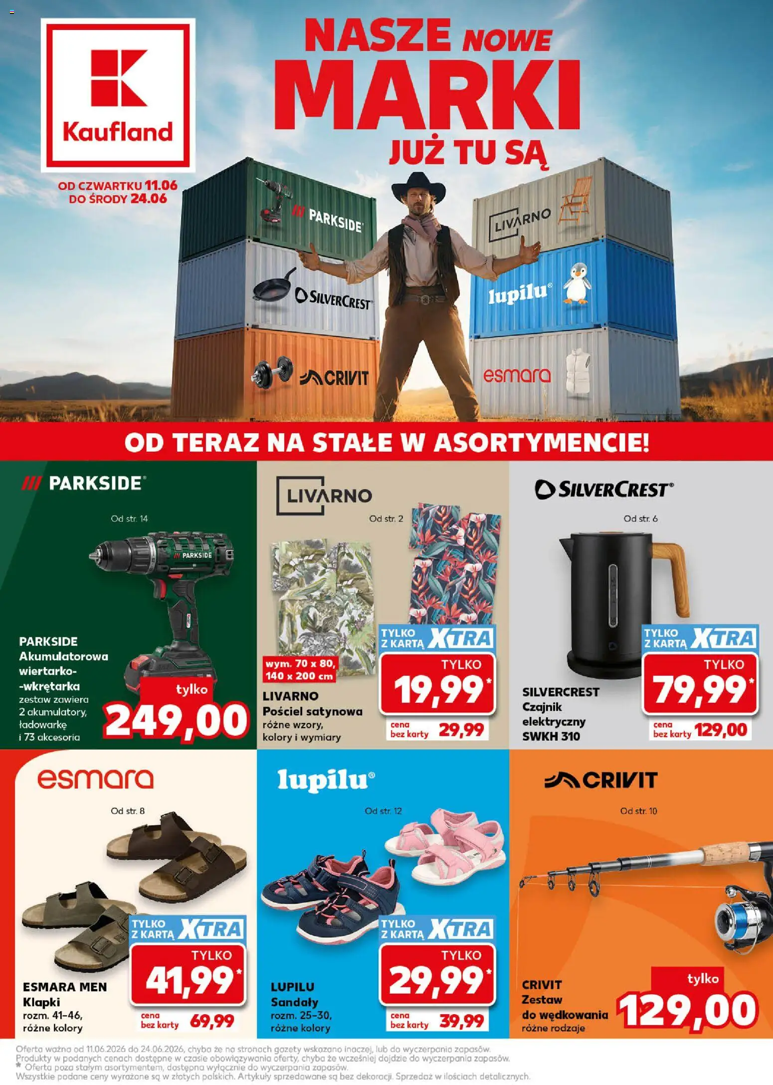 Kaufland Polsko leták - Nowe marki od 11.06.2026 | Strana: 1 | Produkty: Parkside, Sandály, Karty