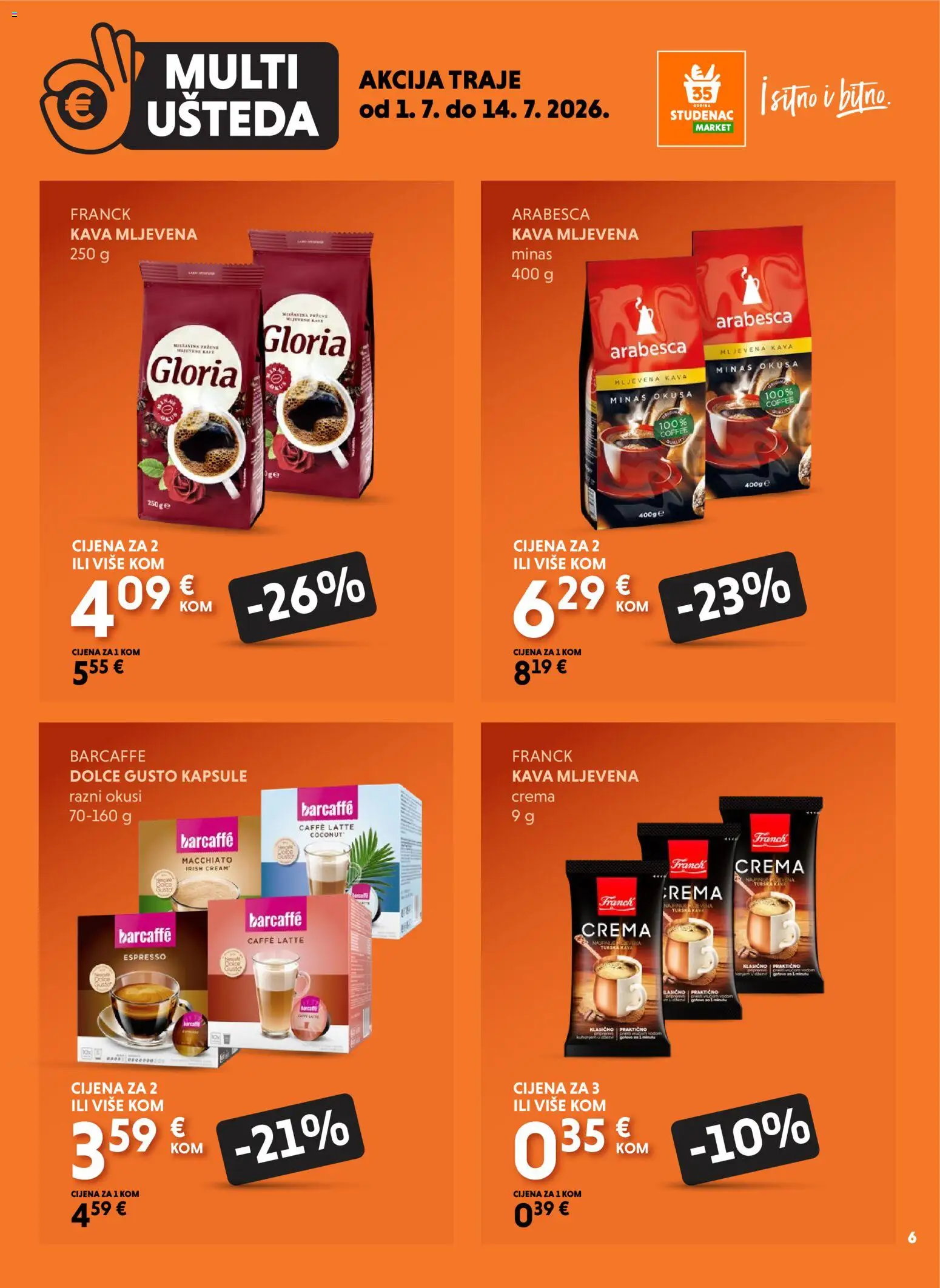 Studenac katalog | vrijedi od 01.07.2026 | Stranica: 6 | Proizvodi: Dolce Gusto, Arabesca, Barcaffe, Dolce Gusto kapsule