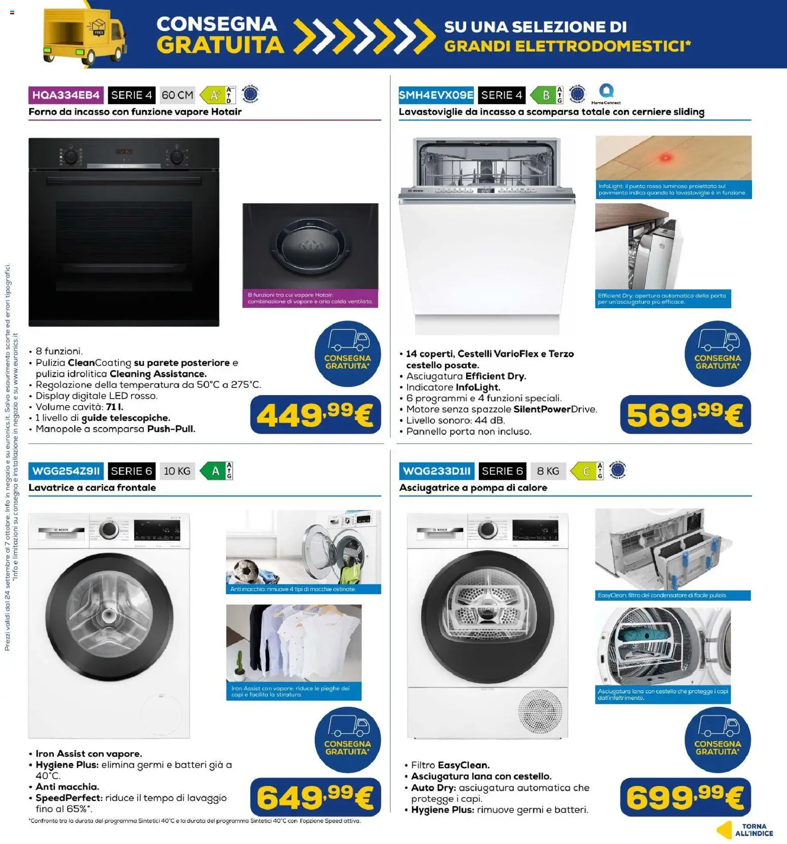 Volantino Euronics del 24/09/2026 | Pagina: 9 | Prodotti: Pavimento, Lavatrice, Lavastoviglie, Forno