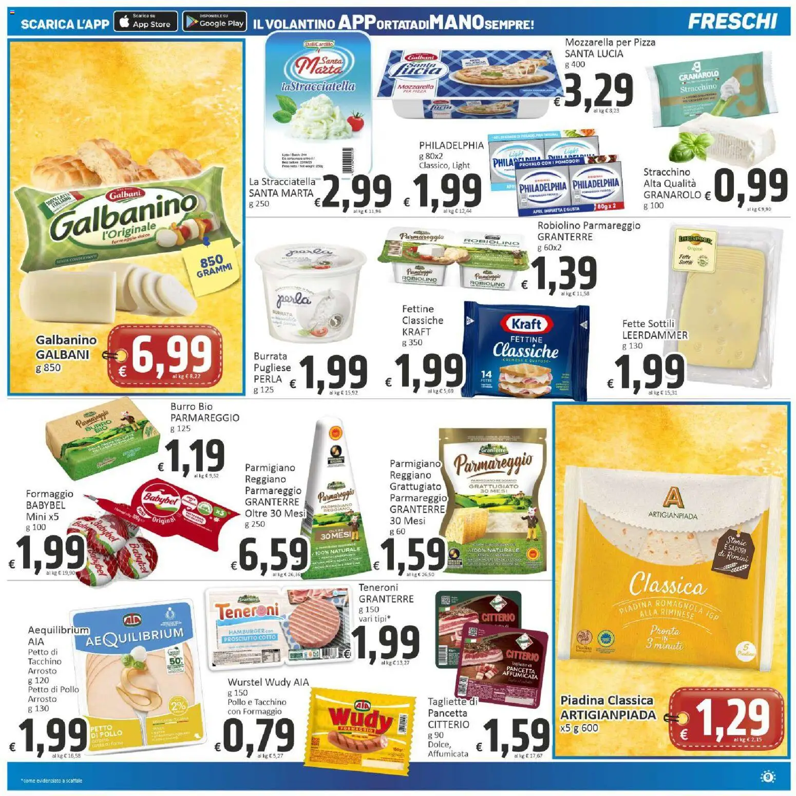Volantino Paghi Poco del 21/07/2026 | Pagina: 9 | Prodotti: Formaggio, Forno, Hamburger, Stracciatella