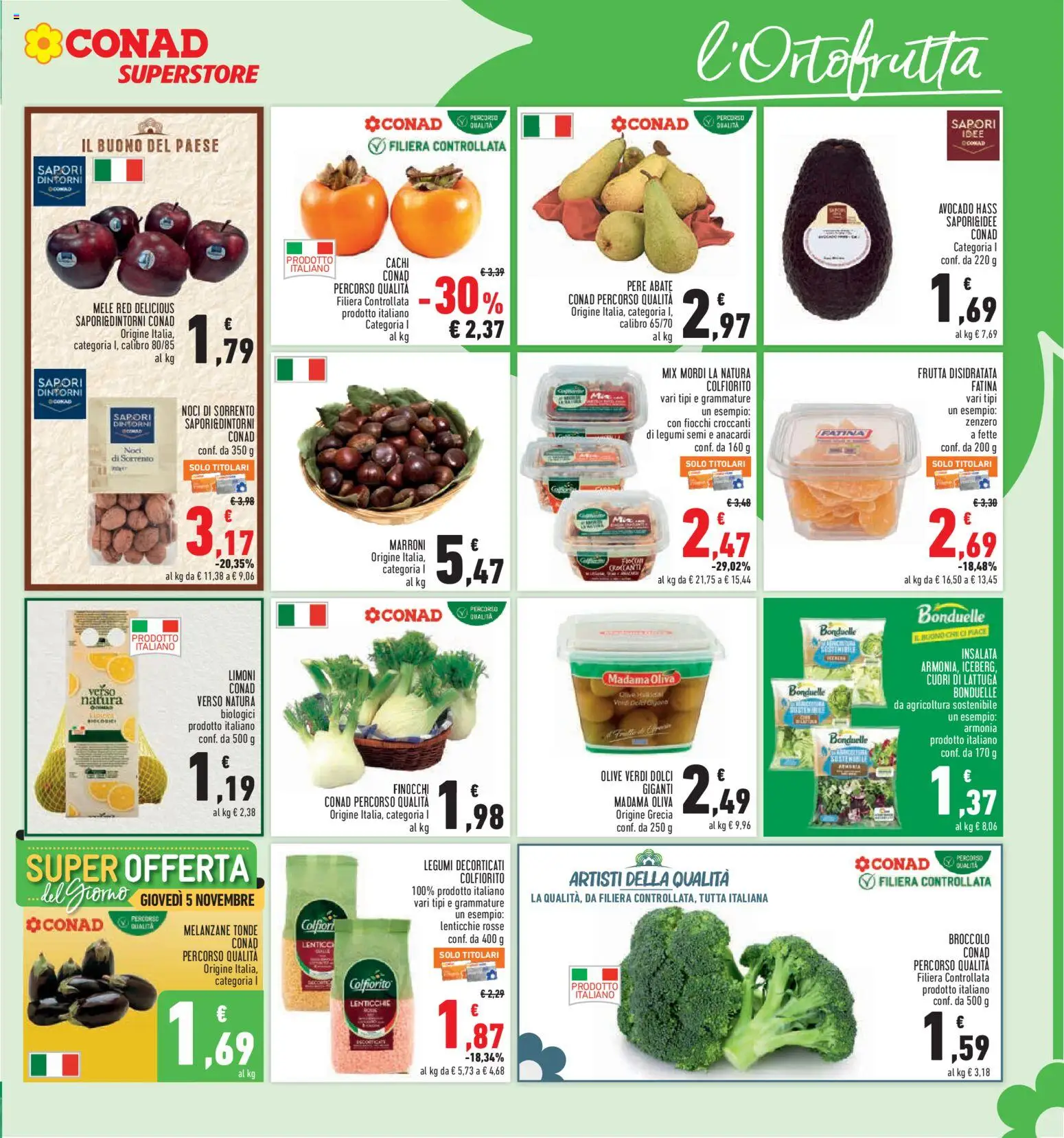 Volantino Conad del 05/11/2026 | Pagina: 9 | Prodotti: Mele, Pere, Lenticchie, Dolci