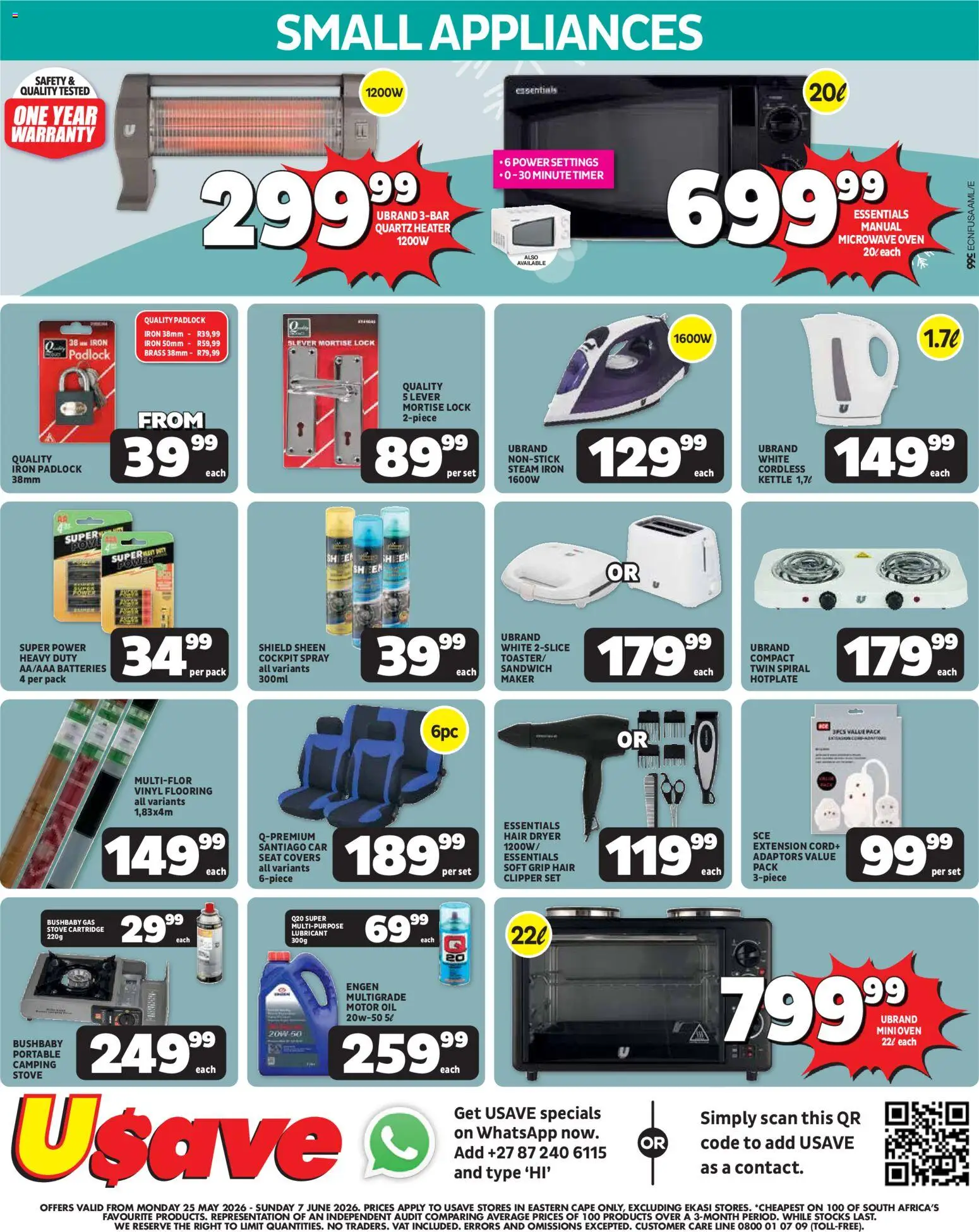 New Usave catalogue – valid from 25.05.2026 | Page: 4 | Products: Stove, Kettle, Padlock, Microwave