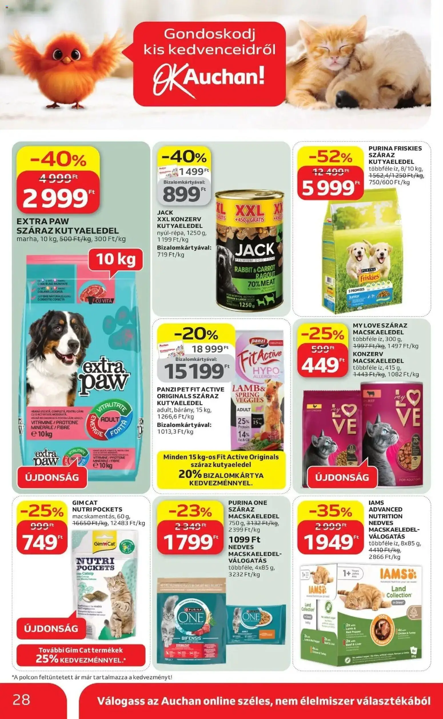 Auchan akciós ujság - amely érvényes a következő dátumtól: 09.04.2026 | Oldal: 28 | Termékek: Macskaeledel, Kutyaeledel, Purina one, Protein