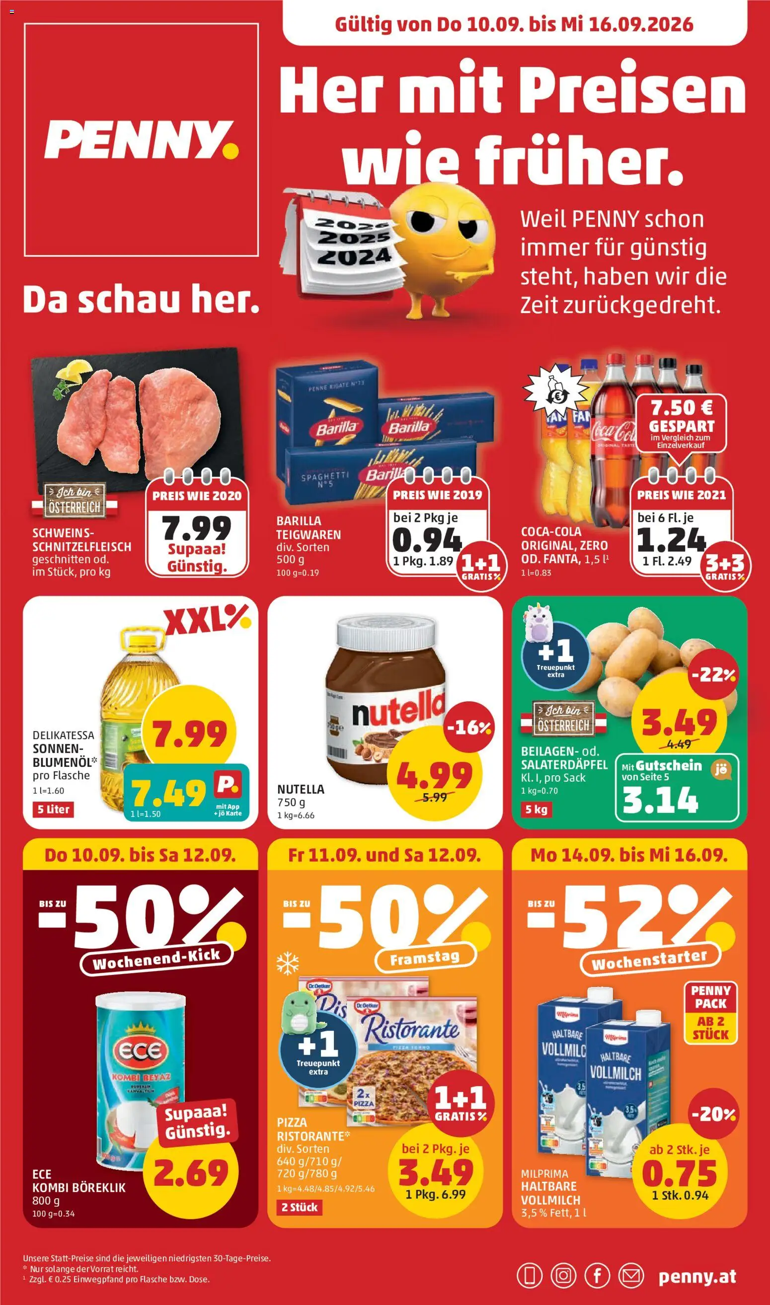 Penny Markt Flugblatt gültig ab 10.09.2026 | Seite: 1 | Produkte: Nutella, Barilla, Spaghetti, Pizza