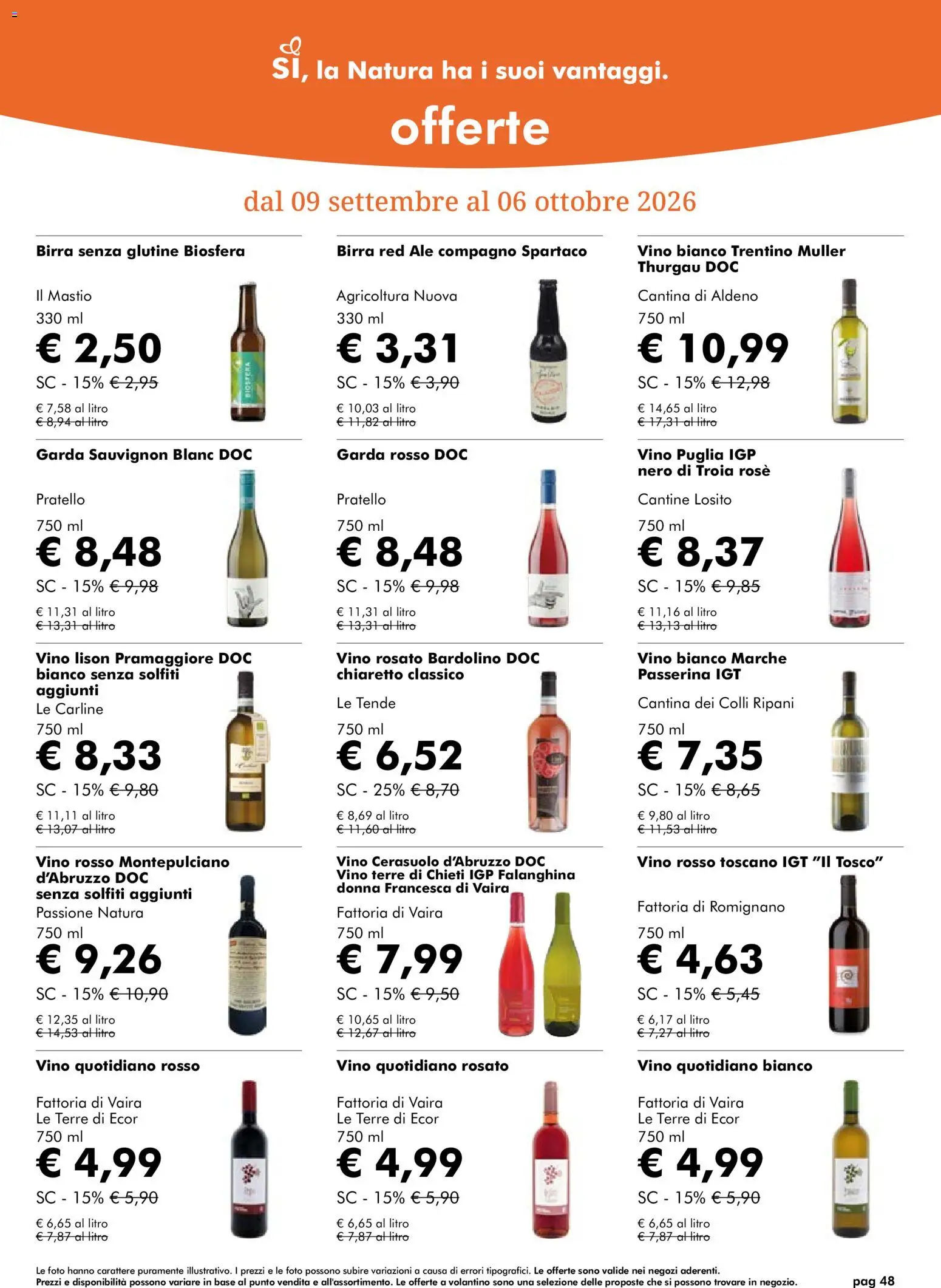 Volantino Natura Sì del 09/09/2026 | Pagina: 48 | Prodotti: Senza glutine, Birra, Vino, Vino bianco