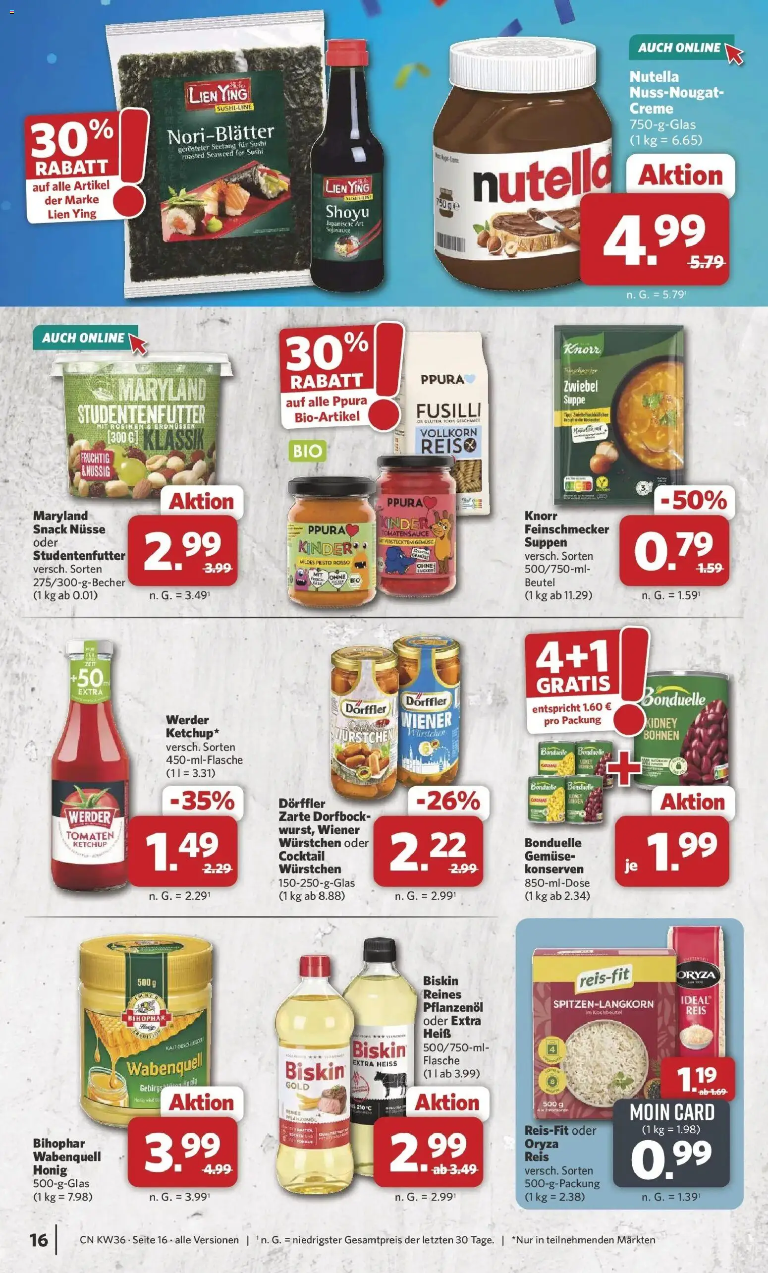 Combi Prospekt Weener (ab 31.08.2026) zum Blättern | Seite: 16 | Produkte: Wiener wurstchen, Creme, Nutella, Reis