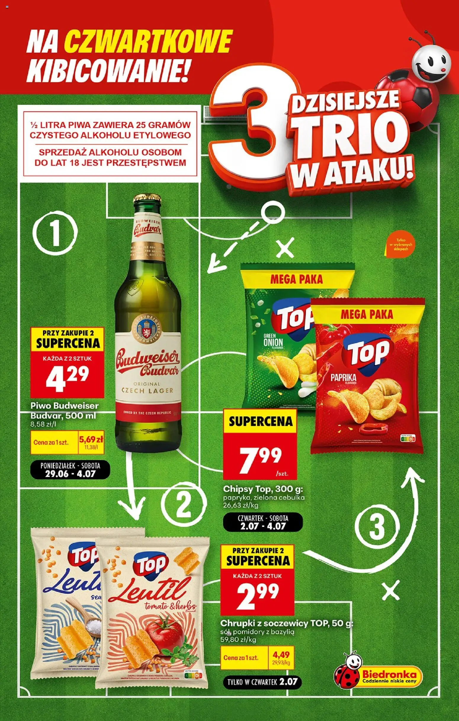 Biedronka gazetka - Football od 02.07.2026 | Strona: 4 | Produkty: Top, Bazylia, Piwo, Pomidory