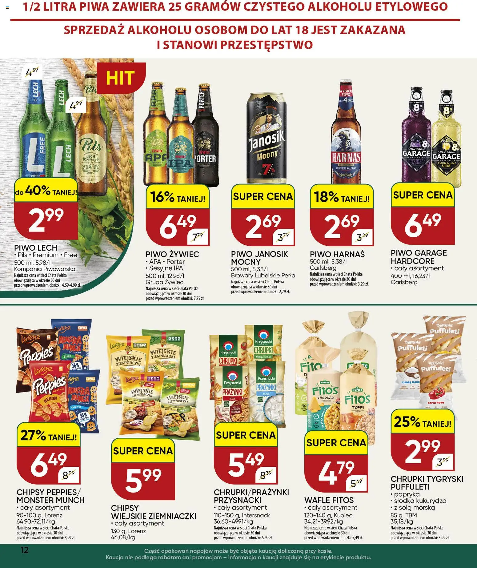 Chata Polska gazetka od 24.09.2026 | Strona: 12 | Produkty: Wafle, Żywiec porter, Carlsberg, Pizza