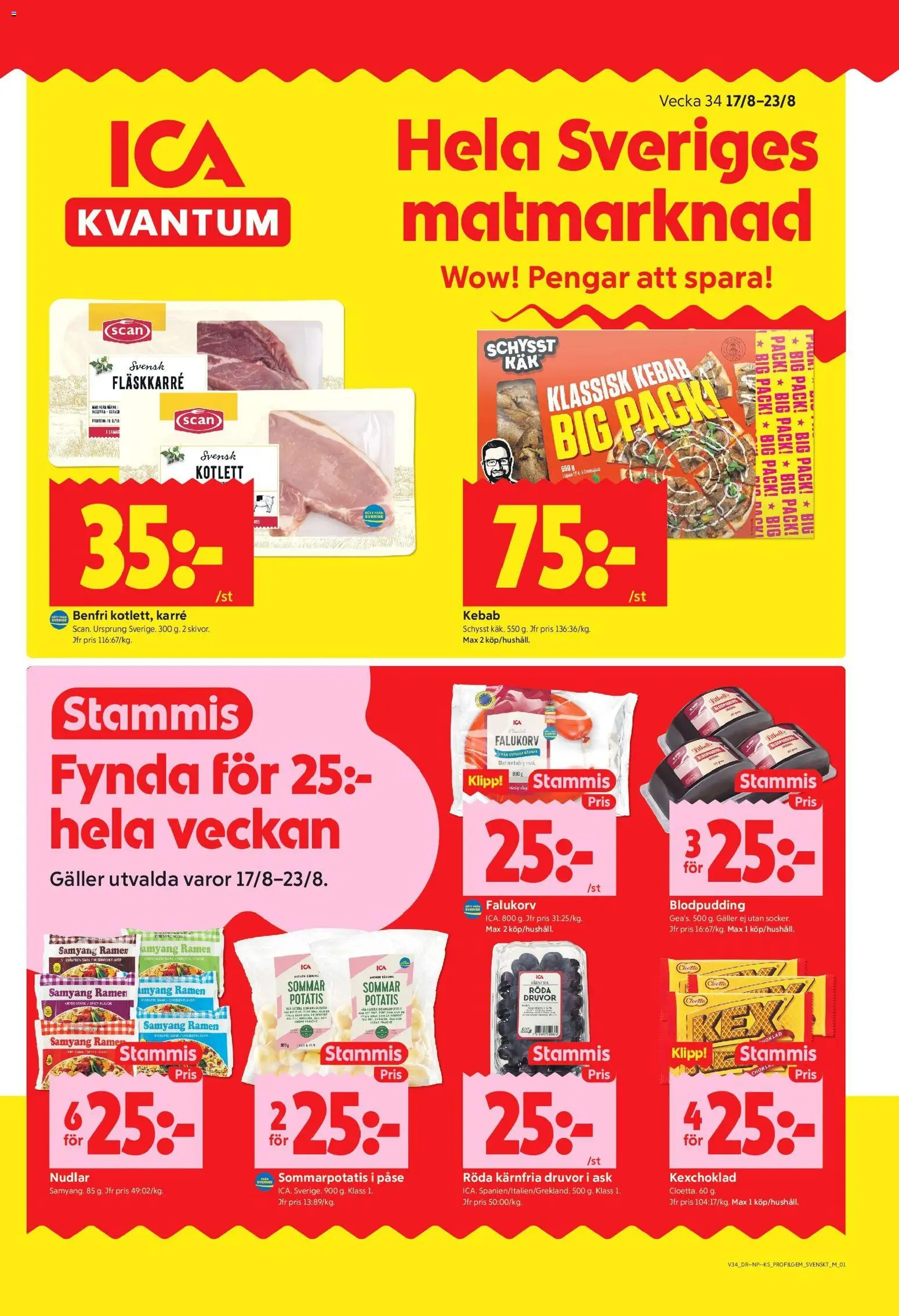 ICA Kvantum reklamblad aktuell från 17/08/2026 | Sida: 1 | Produkter: Fläskkarré, Choklad, Blodpudding, Potatis