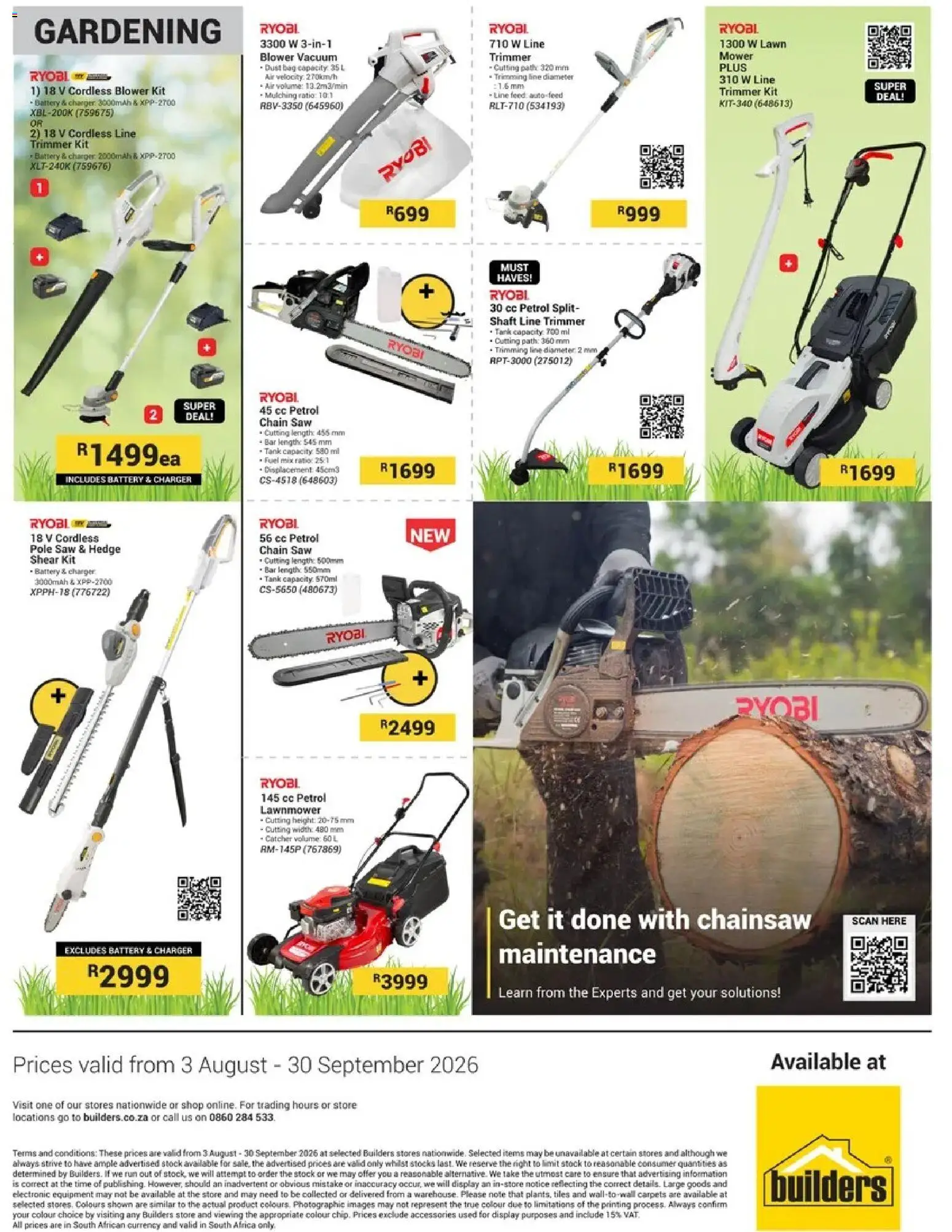 New Builders catalogue – valid from 03/08/2026 | Page: 4 | Products: Bag, Mower, Chainsaw, Battery