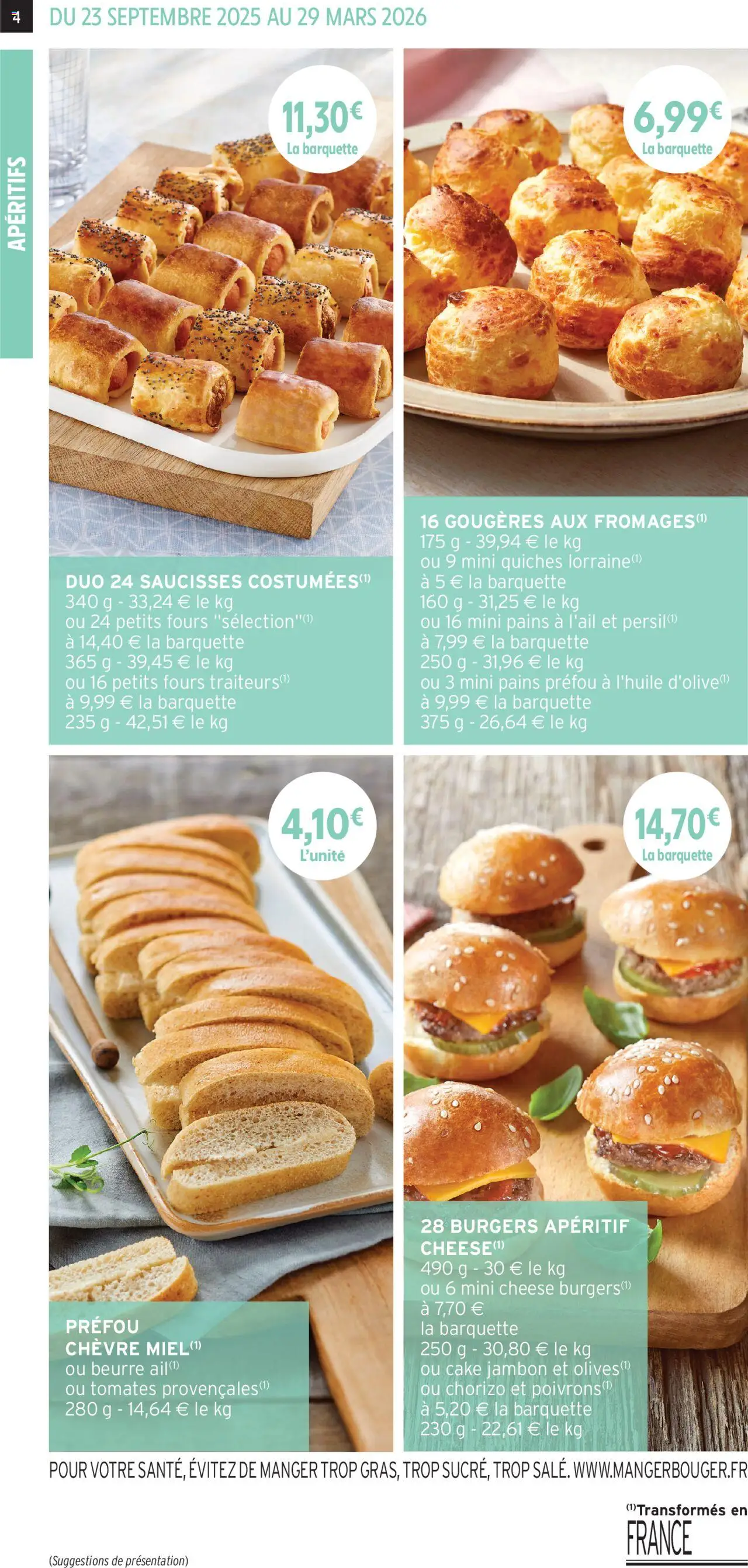 {H1} | Page: 4 | Produits: Miel, Beurre, Jambon, Mini burgers