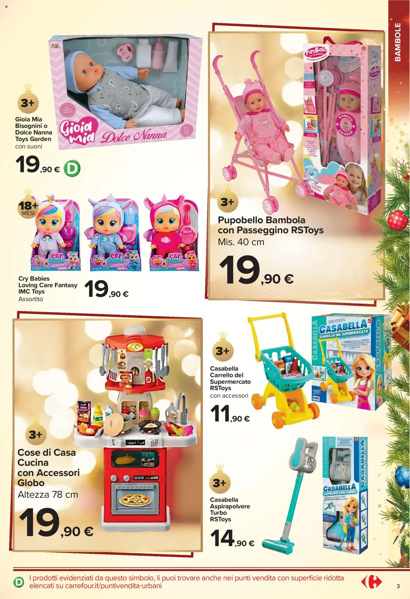 Volantino Carrefour del 23/10/2026 | Pagina: 3 | Prodotti: Passeggino, Gioco, Aspirapolvere, Bambola