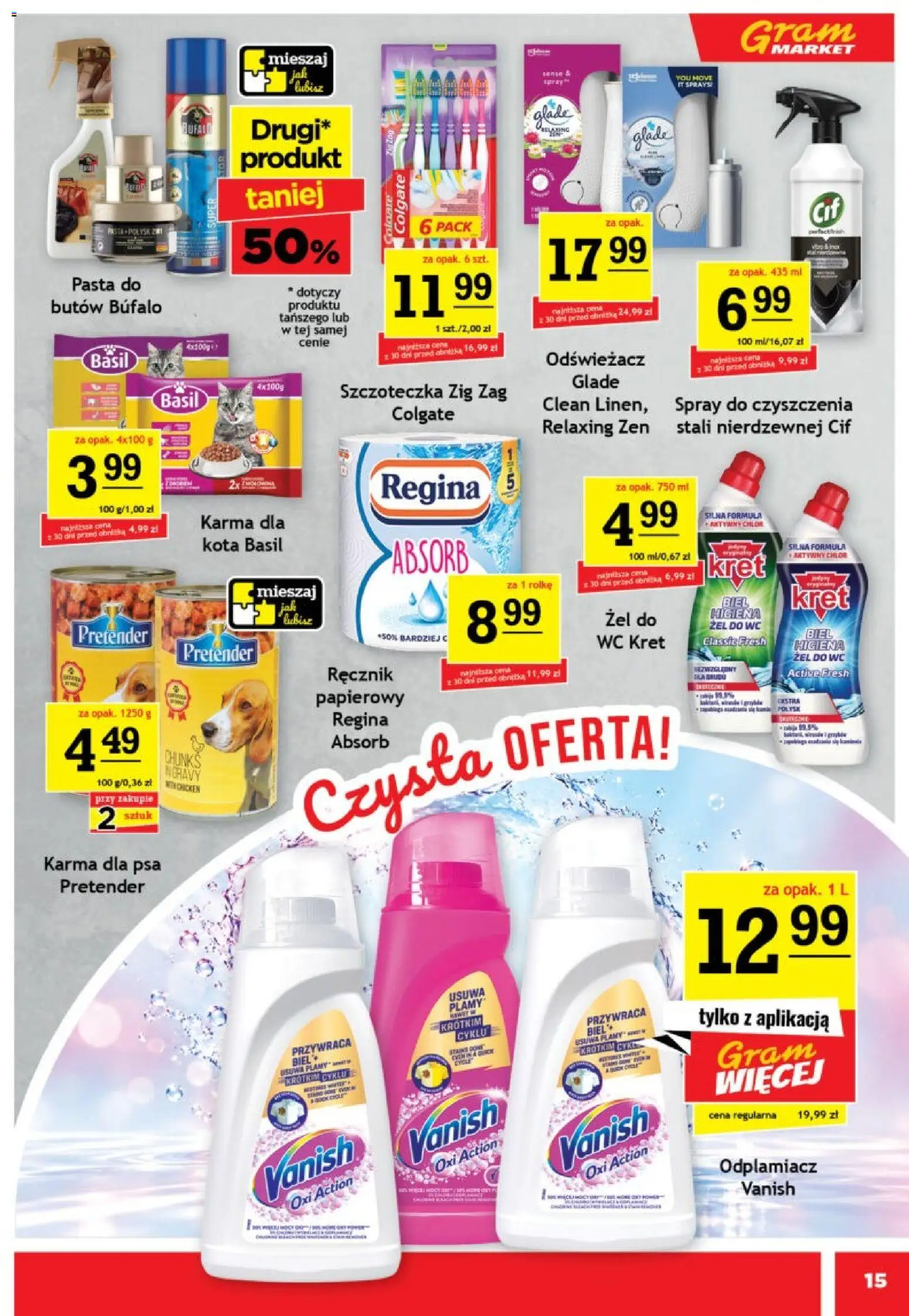 Gram Market gazetka od 07.10.2026 | Strona: 15 | Produkty: Vanish, Żel do WC, Karma dla psa, Odplamiacz
