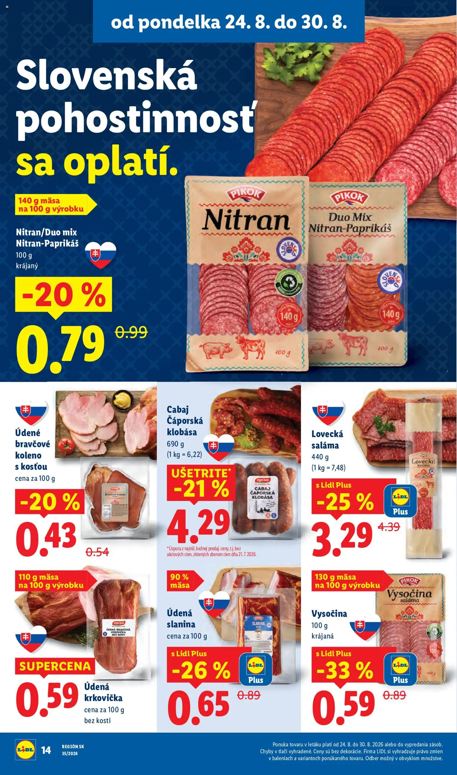 Nové Lidl akcie – leták je platný od 24.08.2026 | Strana: 18 | Produkty: Saláma, Slanina, Bravčová krkovička, Bravčové koleno