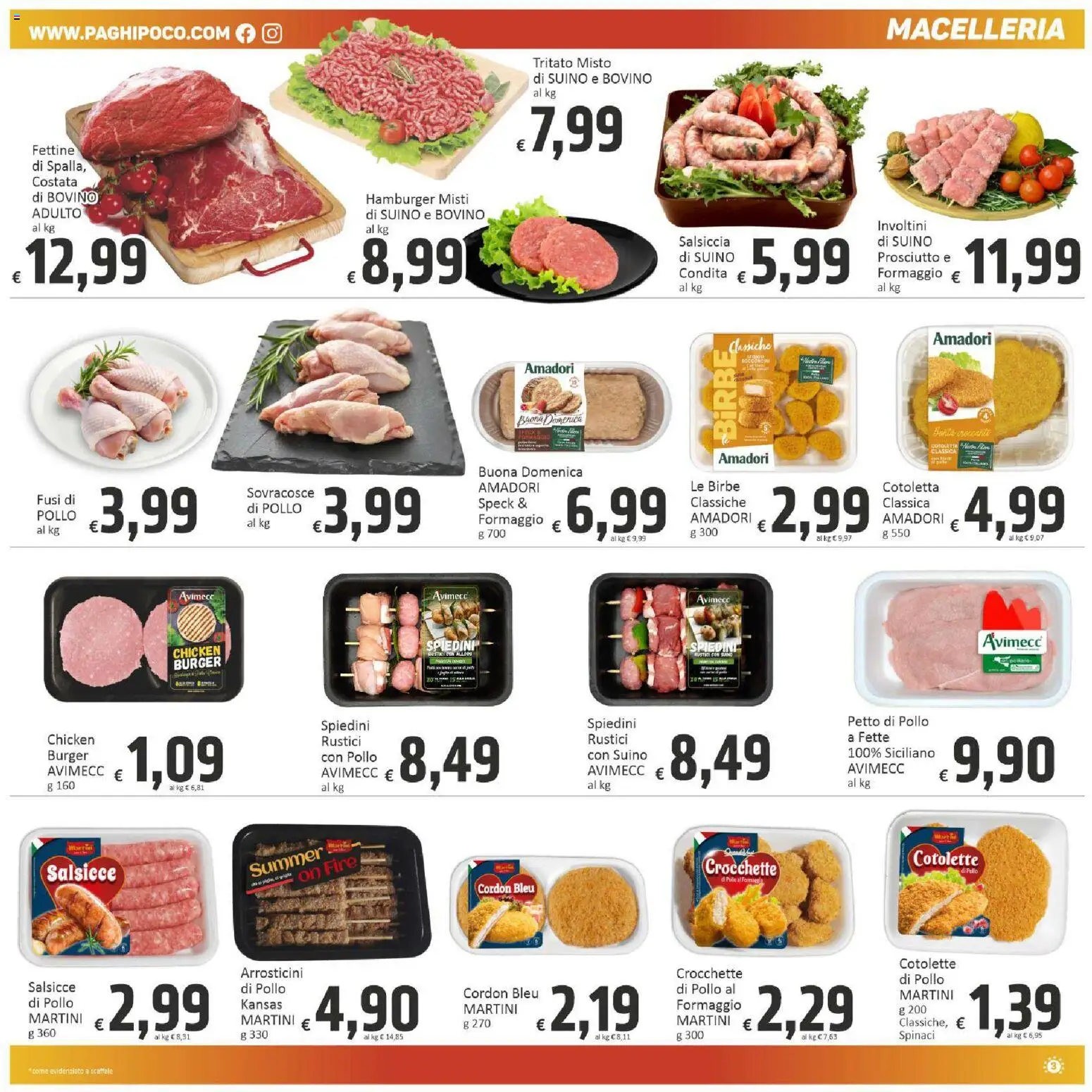 Volantino Paghi Poco del 21/08/2026 | Pagina: 3 | Prodotti: Bovino, Hamburger, Spiedini, Arrosticini