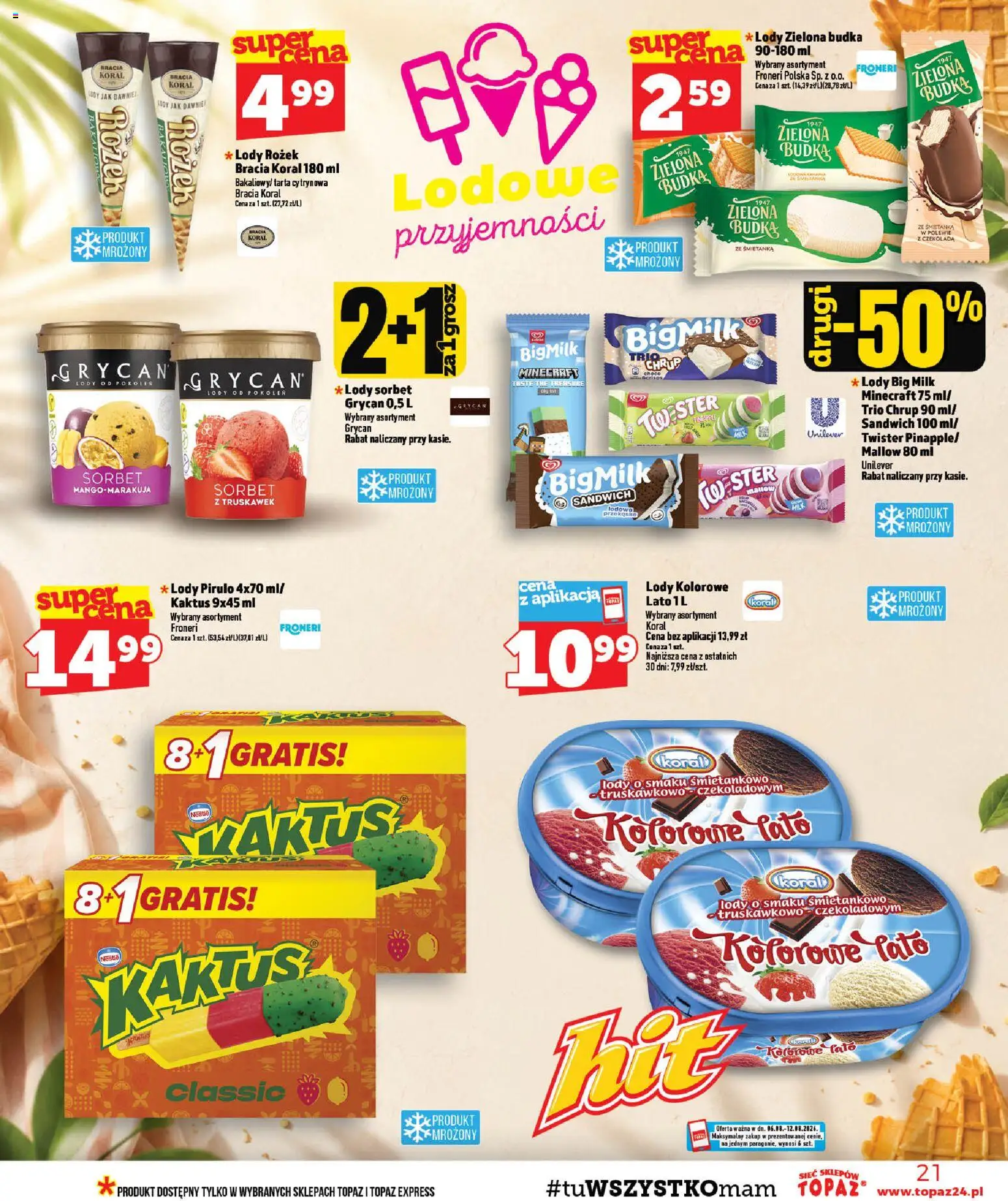 Topaz gazetka od 06.08.2026 | Strona: 21 | Produkty: Sandwich, Big Milk, Sorbet, Lody