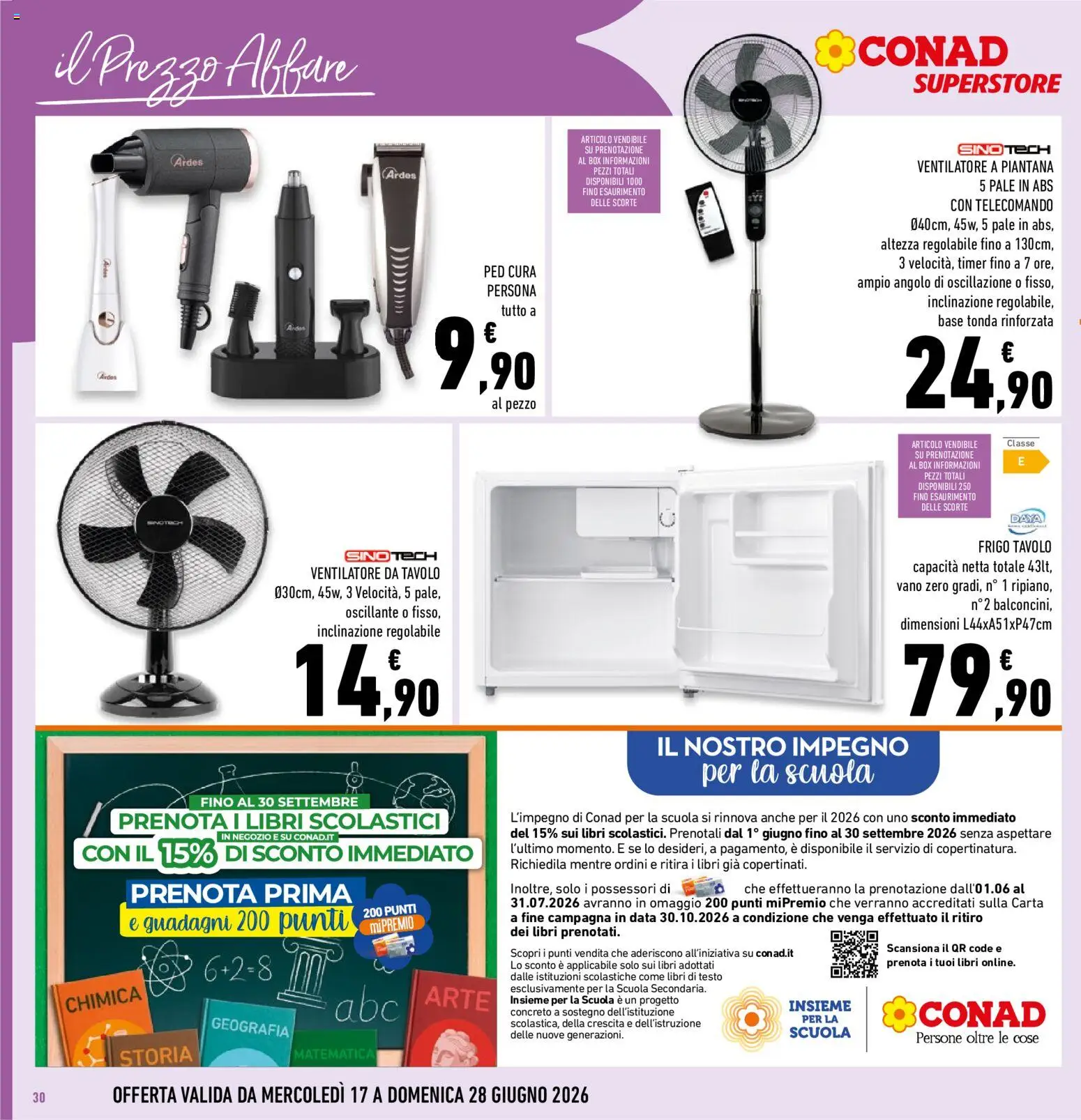 Volantino Conad del 17.06.2026 | Pagina: 30 | Prodotti: Ventilatore, Telecomando, Data, Frigorifero