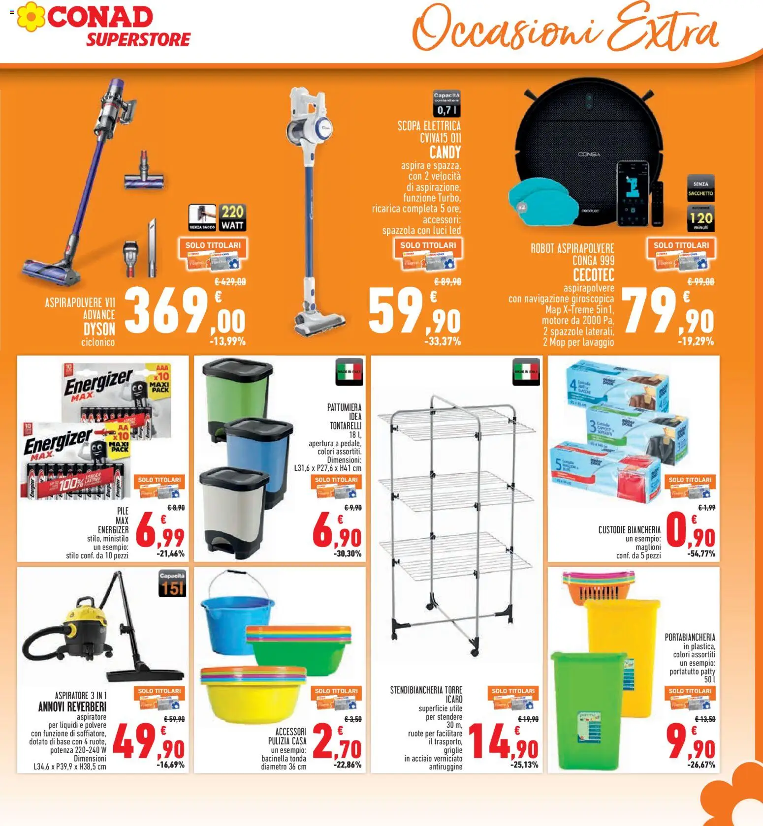 Volantino Conad del 24/09/2026 | Pagina: 25 | Prodotti: Pile, Robot aspirapolvere, Navigazione, Portabiancheria
