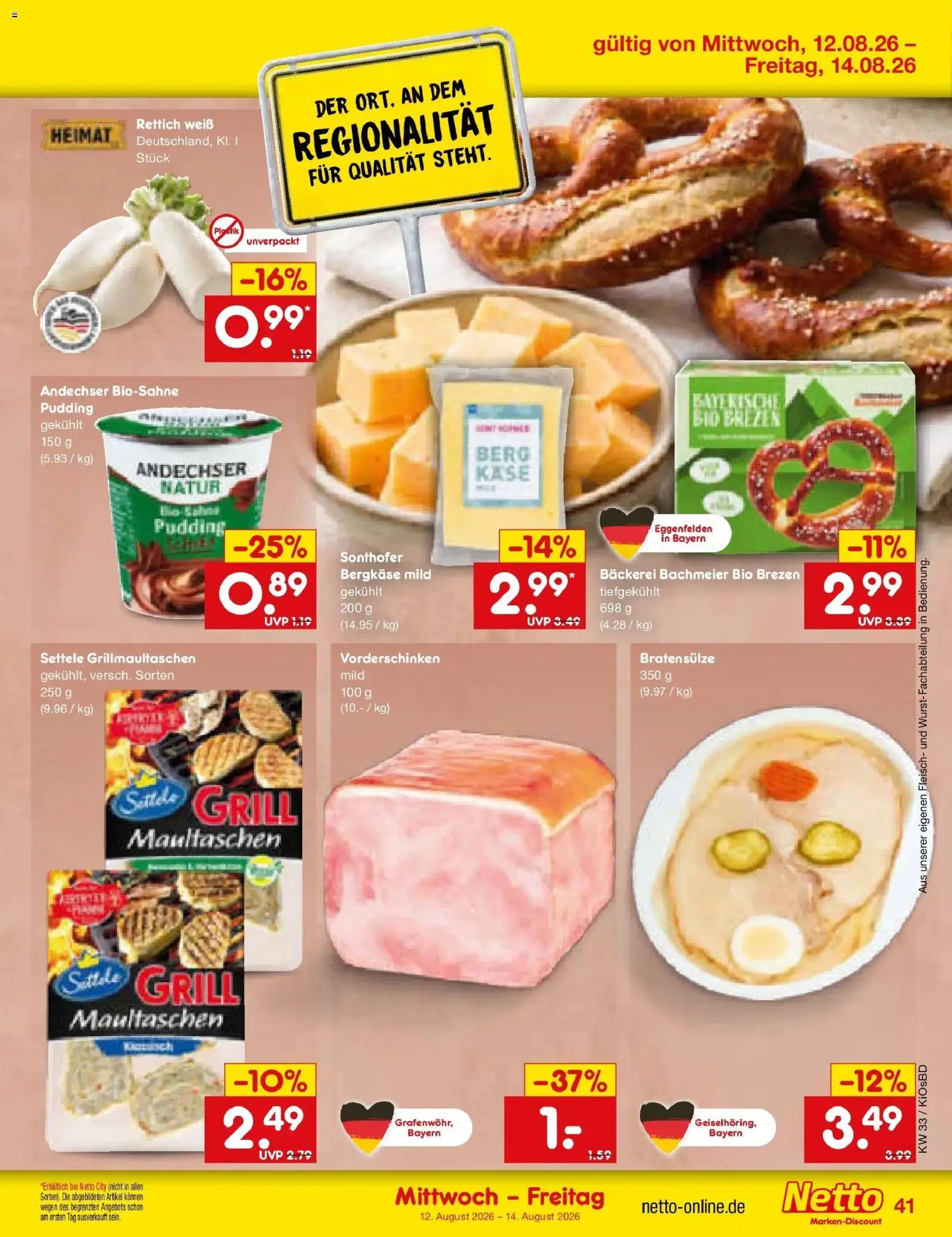 Netto Marken-Discount Prospekt Mistelbach (ab 10.08.2026) » Angebote | Seite: 57 | Produkte: Grill, Bäckerei, Käse, Maultaschen