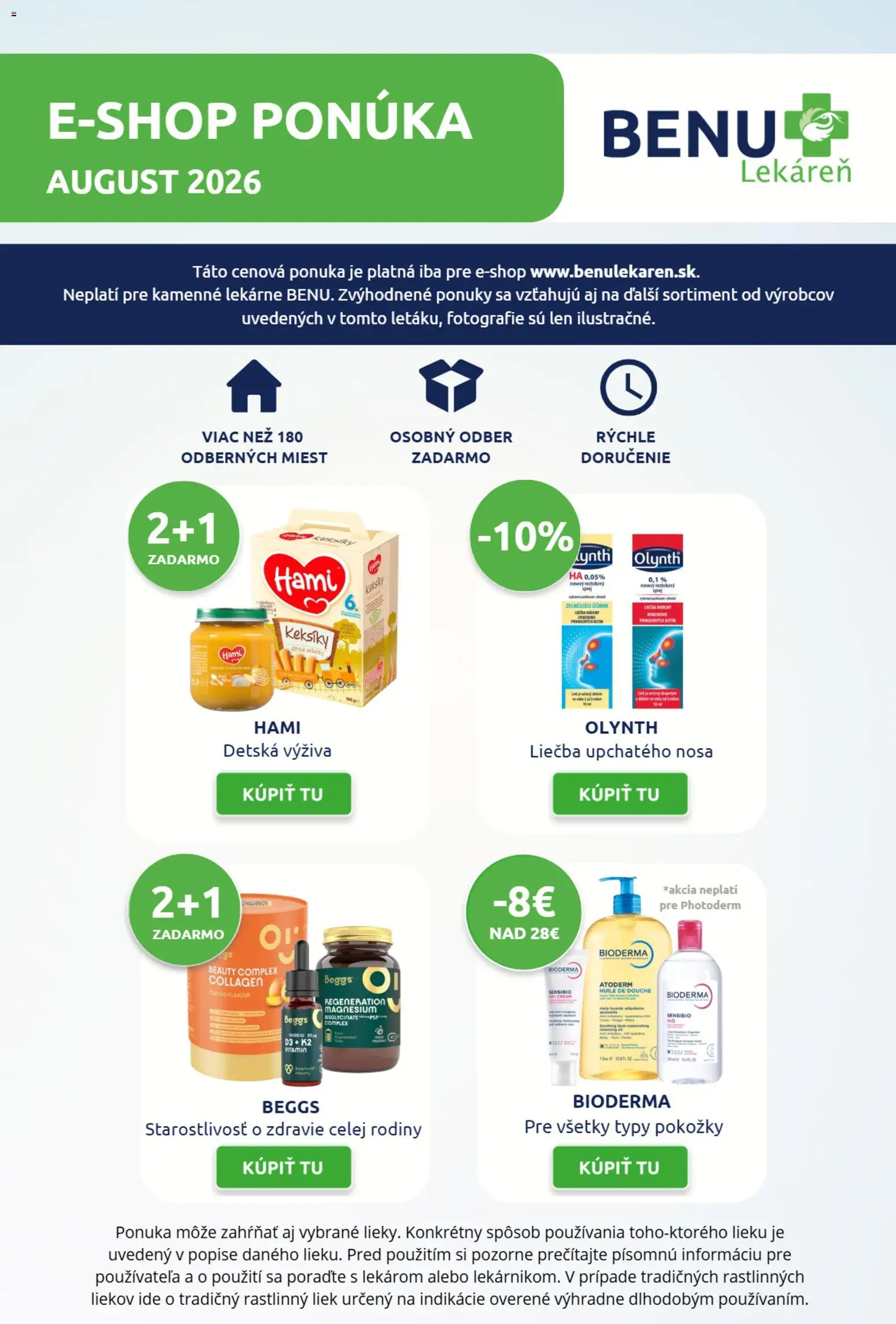 Nové BENU Lekáreň akcie – leták je platný od 01.08.2026 | Strana: 1 | Produkty: Bioderma