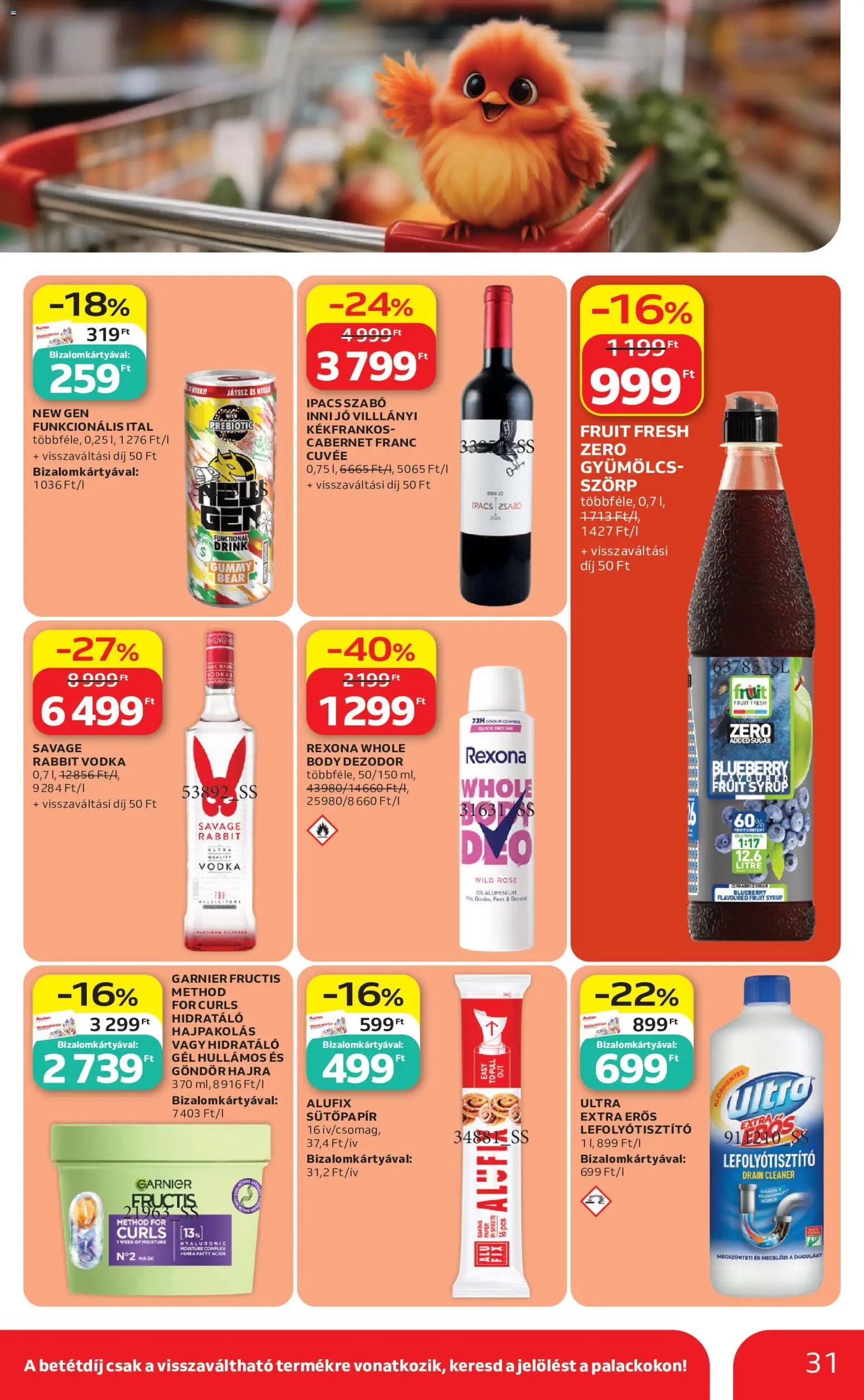 Auchan akciós ujság - amely érvényes a következő dátumtól: 2026.07.16. | Oldal: 31 | Termékek: Cabernet, Gyümölcs, Rexona, Dezodor