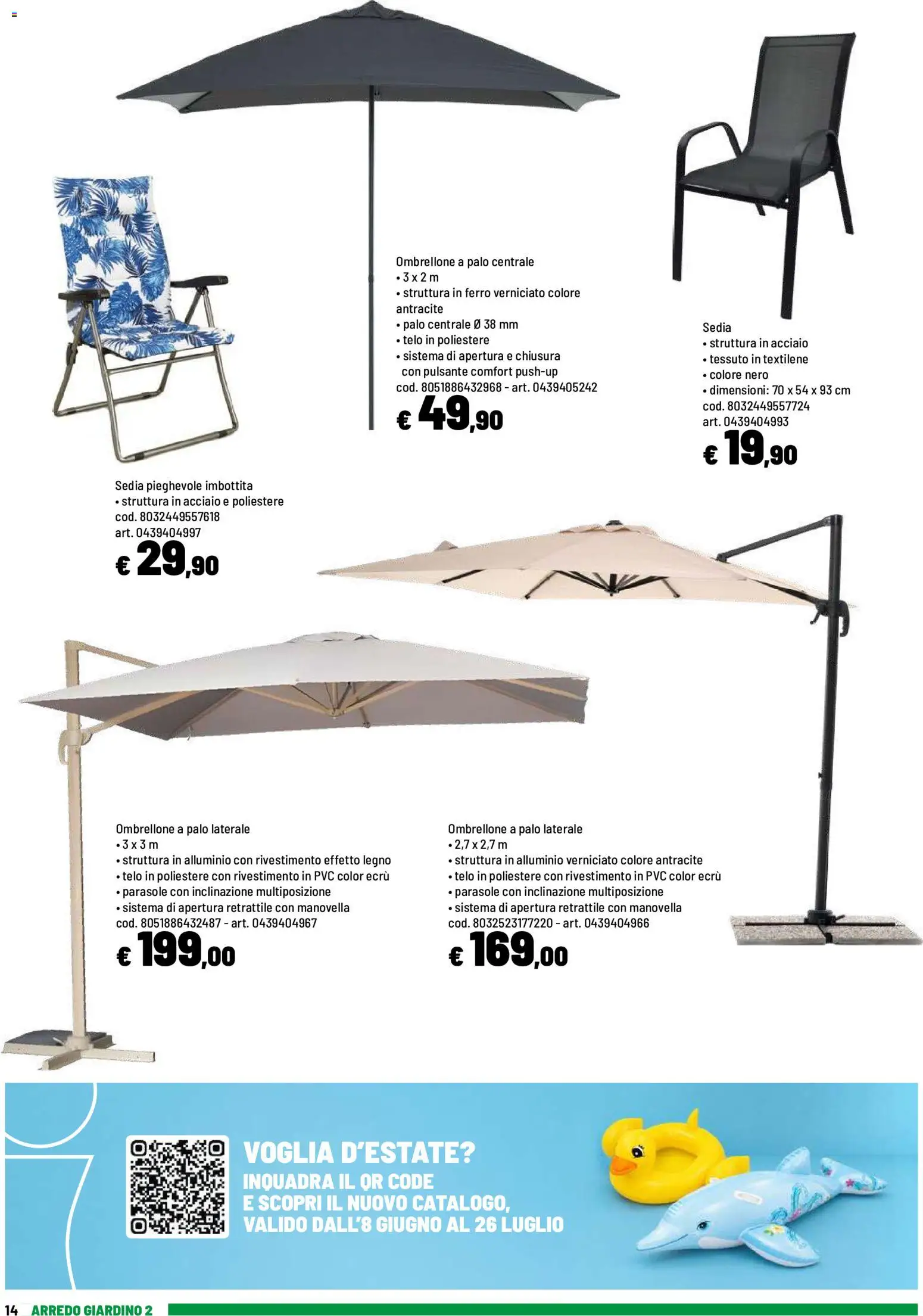 Volantino Iper del 01.06.2026 | Pagina: 14 | Prodotti: Ombrellone, Alluminio, Sedia