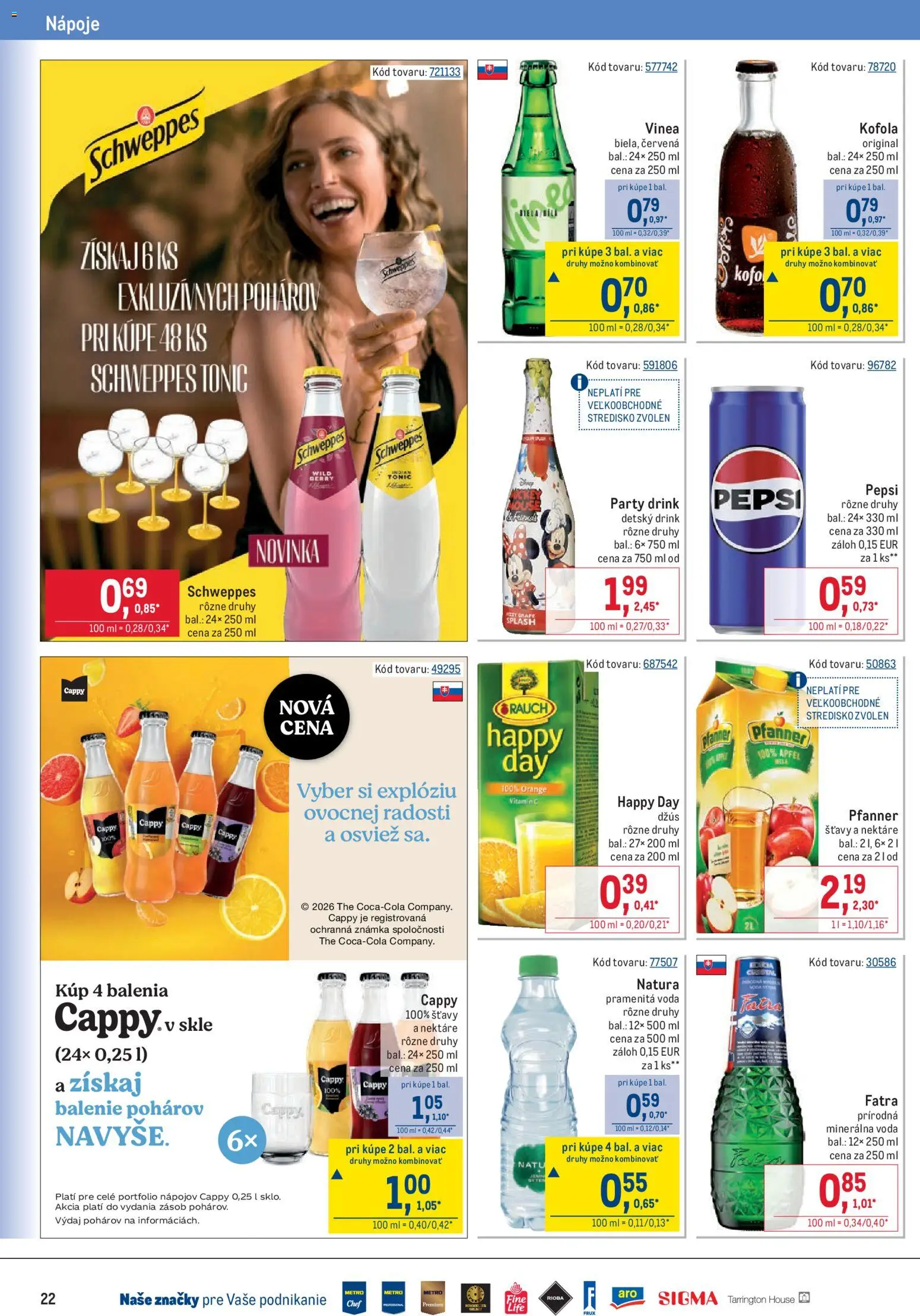 Nové Metro akcie – leták je platný od 12.08.2026 | Strana: 22 | Produkty: Schweppes Tonic, Tonic, Voda, Minerálna voda