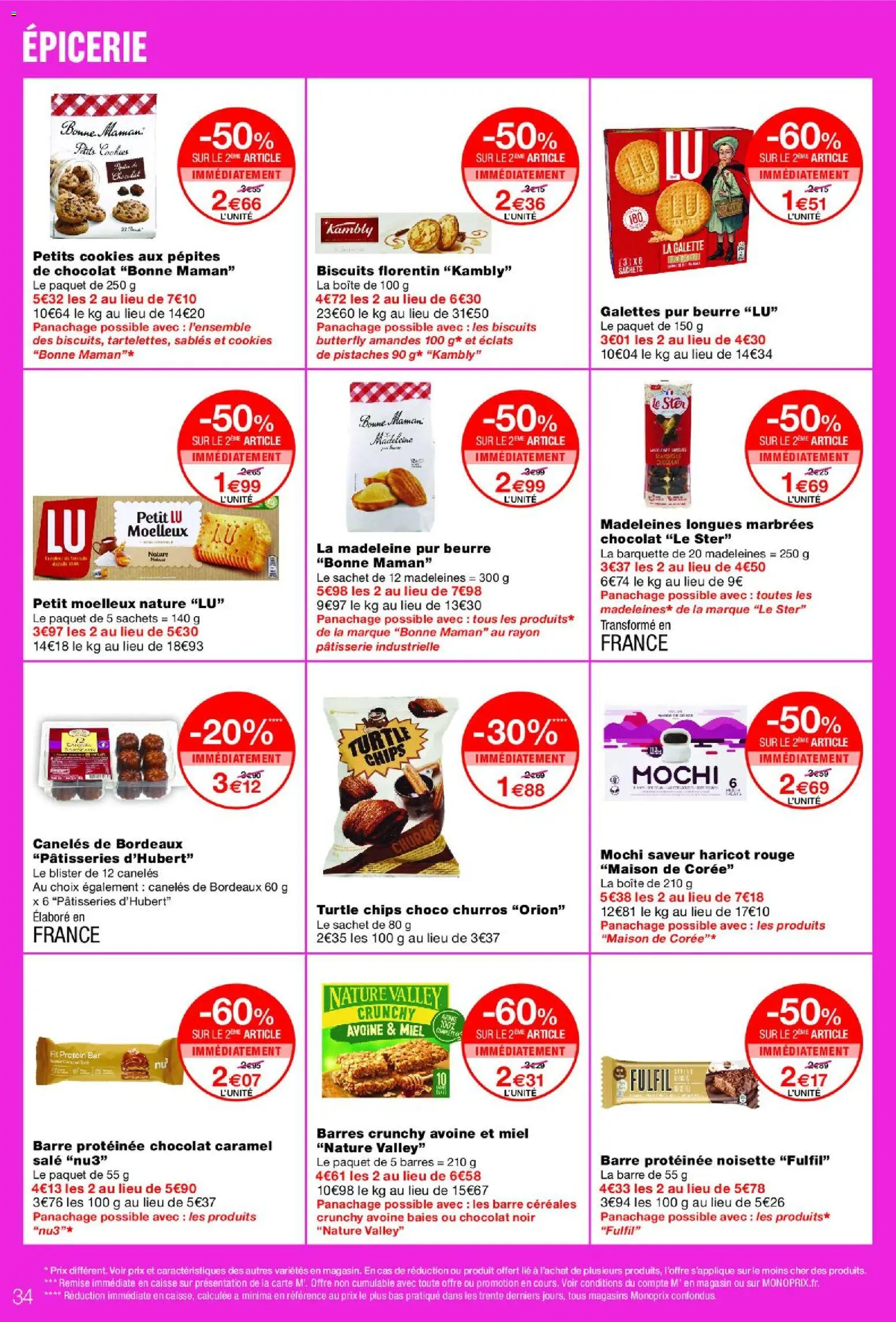 {H1} | Page: 34 | Produits: Cookies, Pistaches, Beurre, Céréales