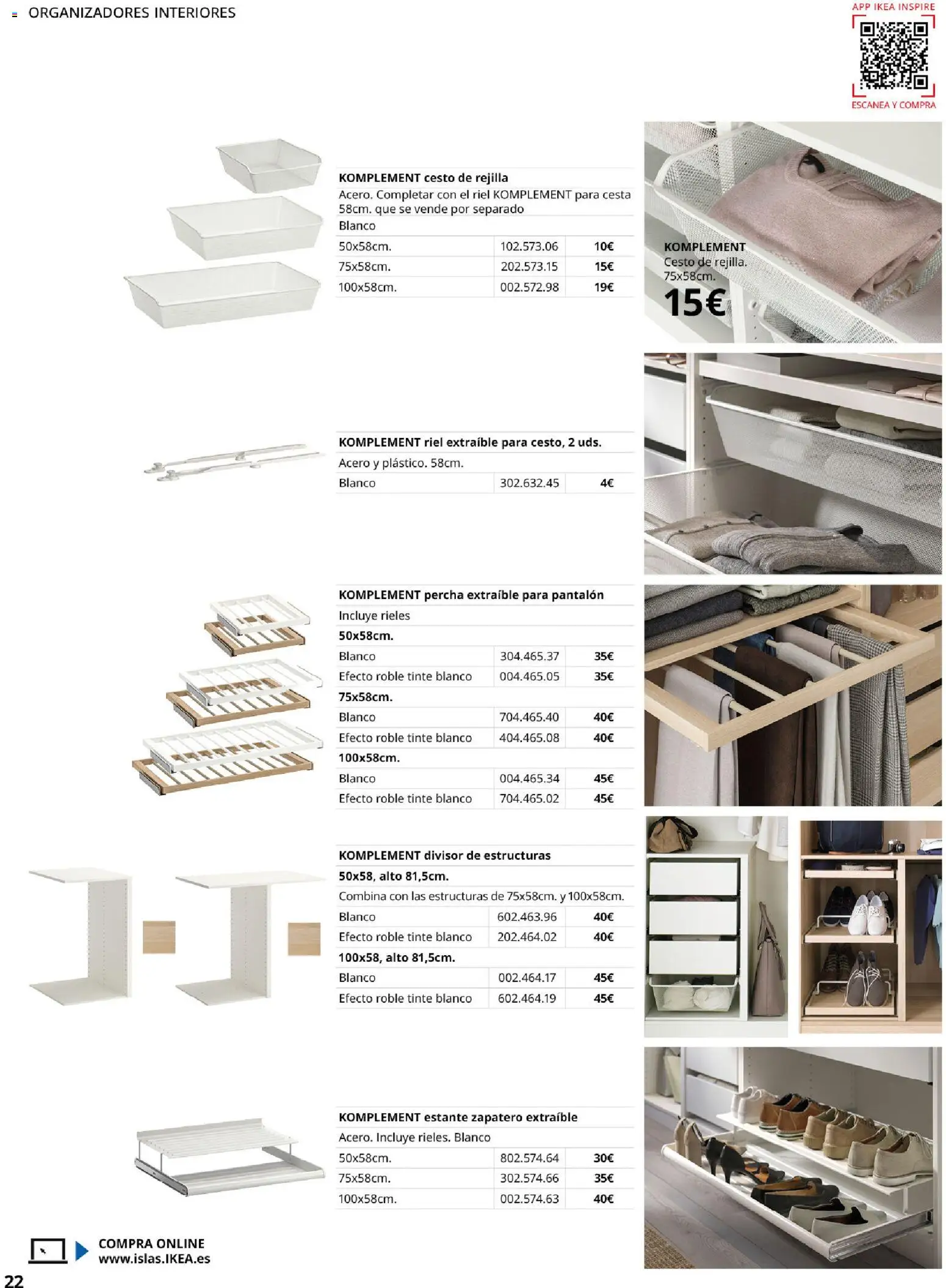 Catálogo IKEA Pax y Komplement │ válido desde el 01.02.2026 | Página: 22 | Productos: Percha, Zapatero, Estante, Cesta