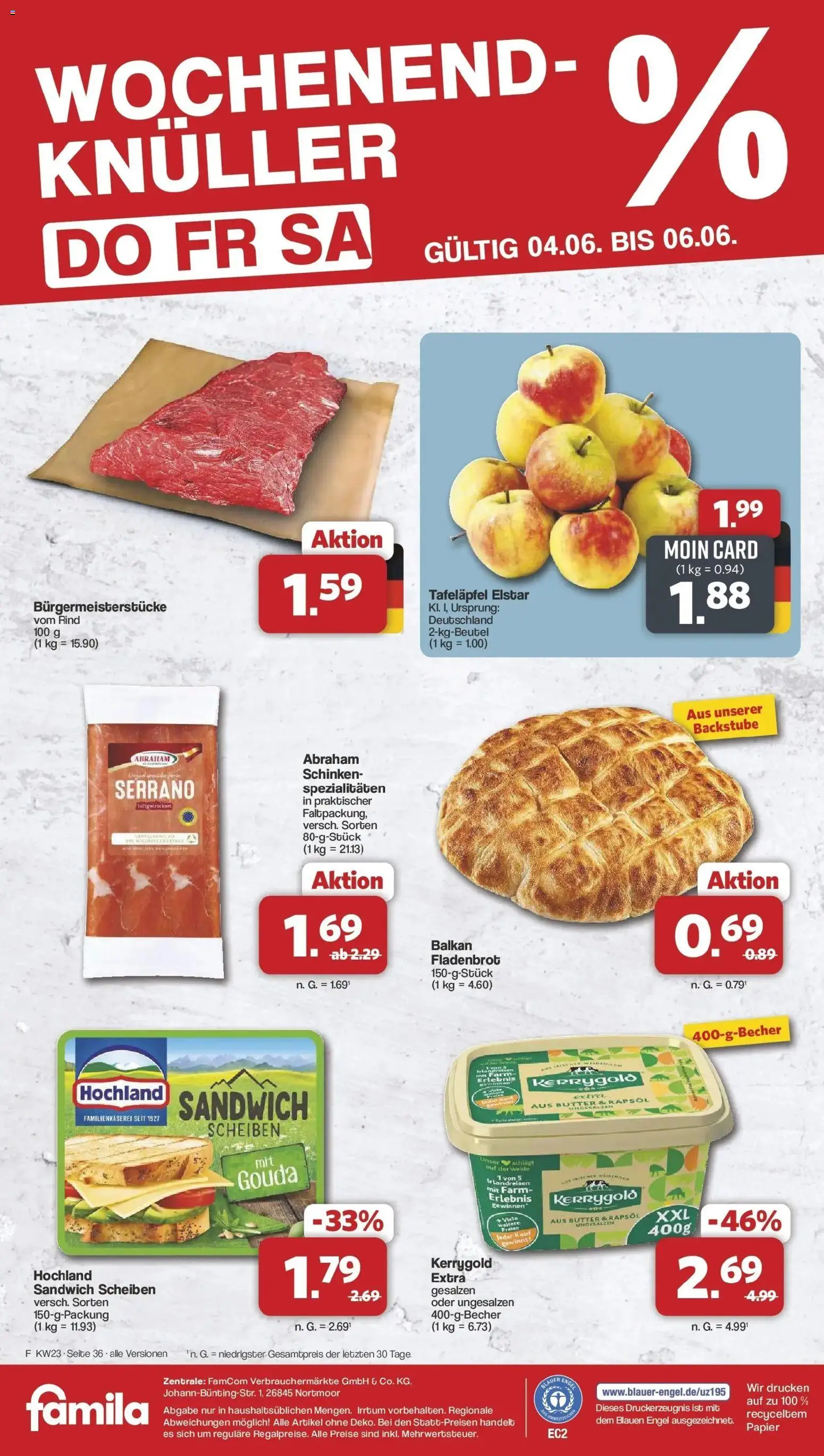 Famila Nordwest Wochenangebote – gültig ab 01.06.2026 | Seite: 36 | Produkte: Butter, Rapsöl, Gouda, Serrano schinken