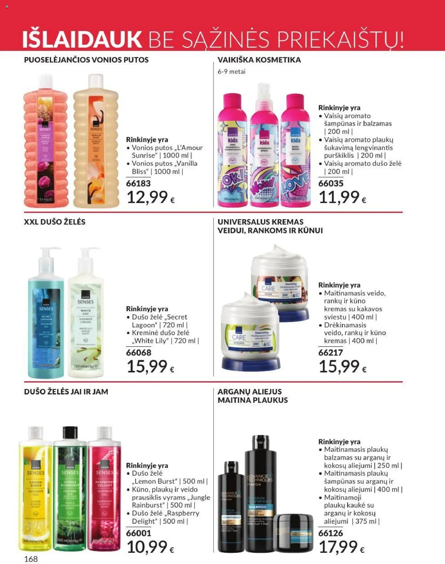 AVON akcijos nuo 2026.07.01 | Puslapis: 168 | Prekių: Balzamas, Kaukė, Aliejus, Dušo želė