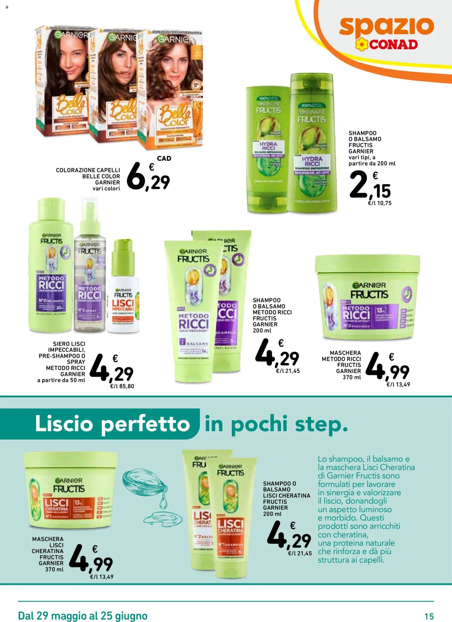 Volantino Spazio Conad del 29.05.2026 | Pagina: 15 | Prodotti: Shampoo, Balsamo, Maschera, Colorazione capelli