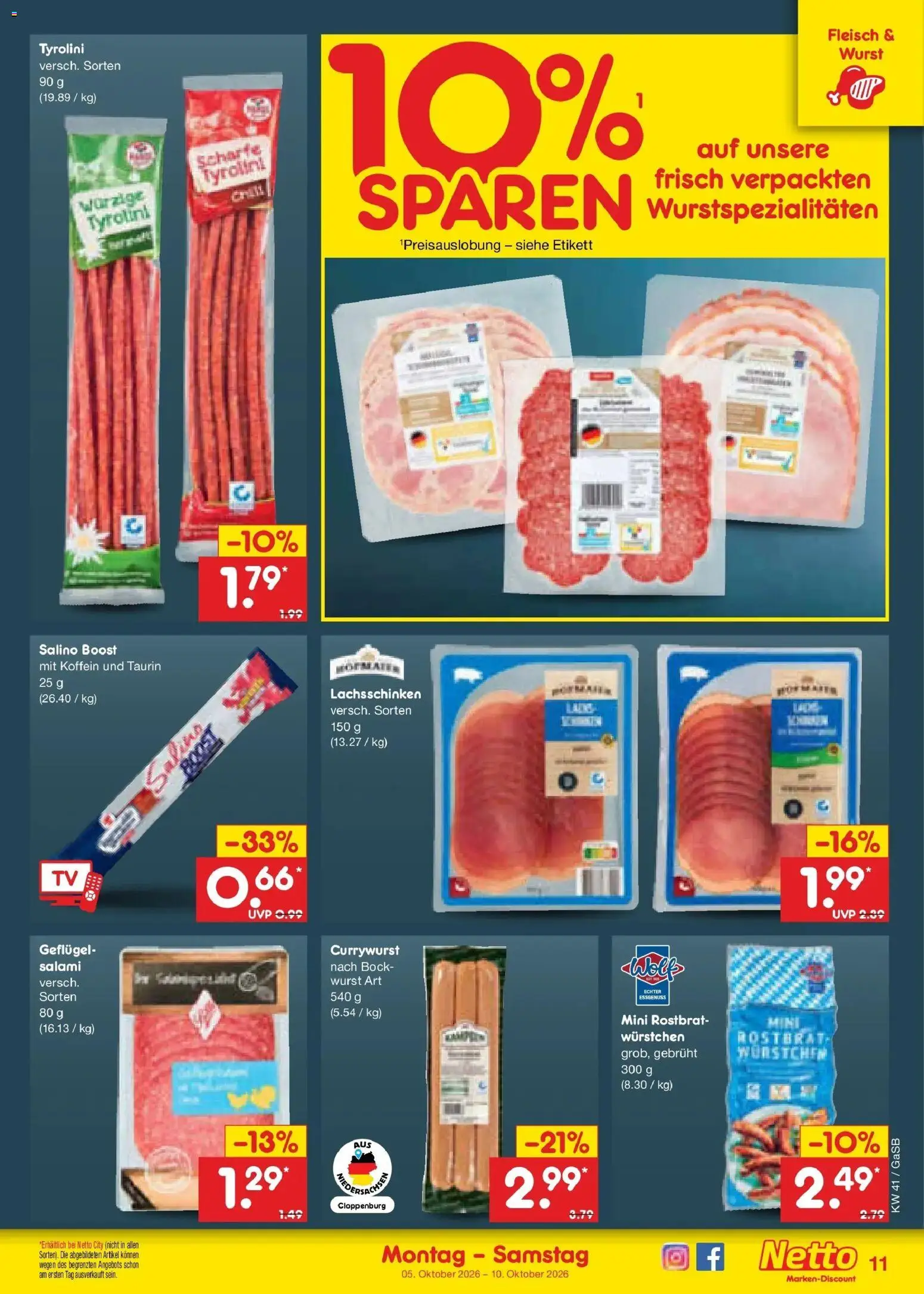 Netto Marken-Discount Prospekt Oldenburg (ab 05.10.2026) » Angebote | Seite: 11 | Produkte: Wurst, Salami, Fleisch