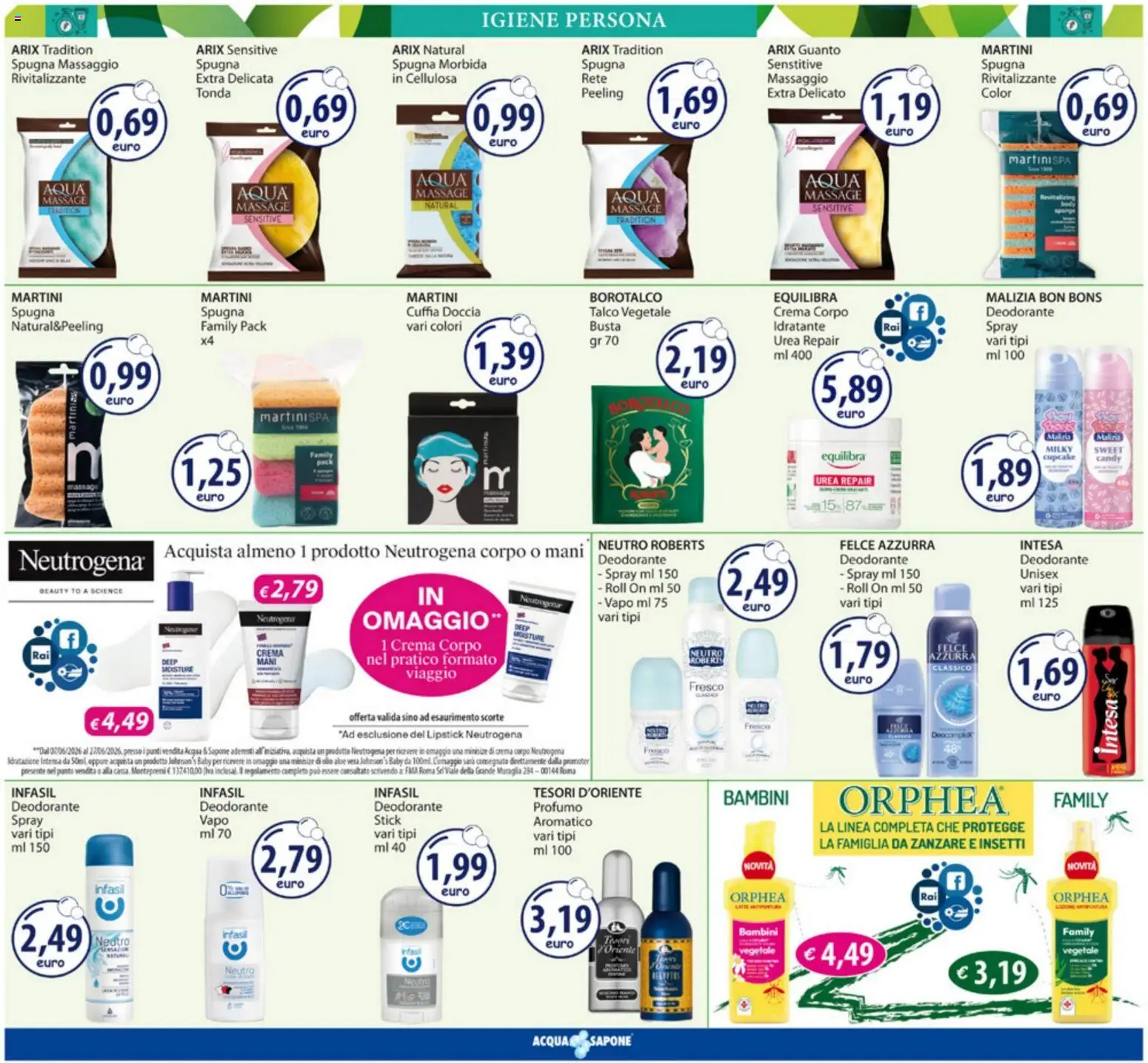 Volantino Acqua e Sapone del 01.06.2026 | Pagina: 6 | Prodotti: Peeling, Deodorante, Talco, Profumo