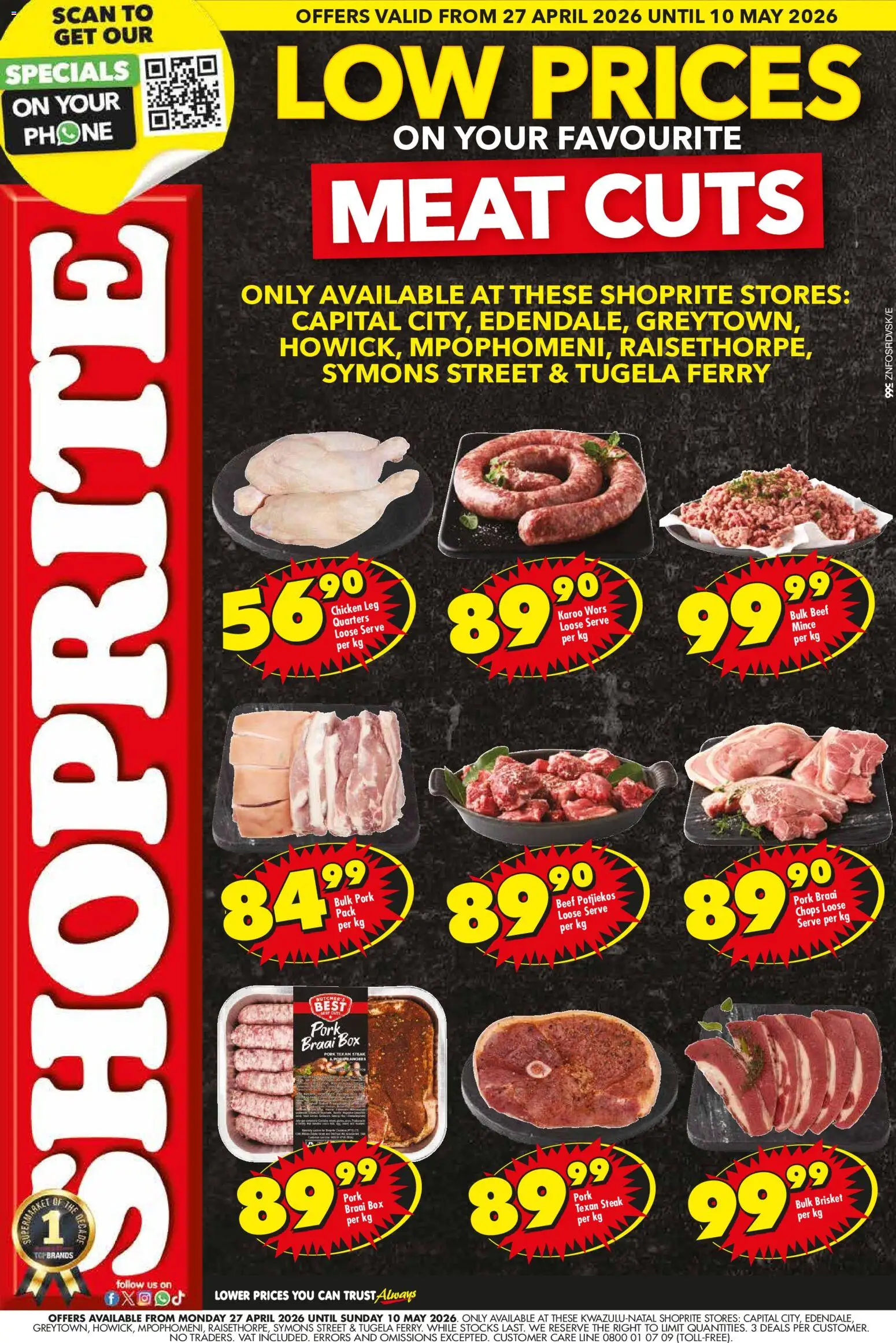 New Shoprite catalogue – valid from 27.04.2026 | Page: 1 | Products: Phone, Steak, Pork, Beef