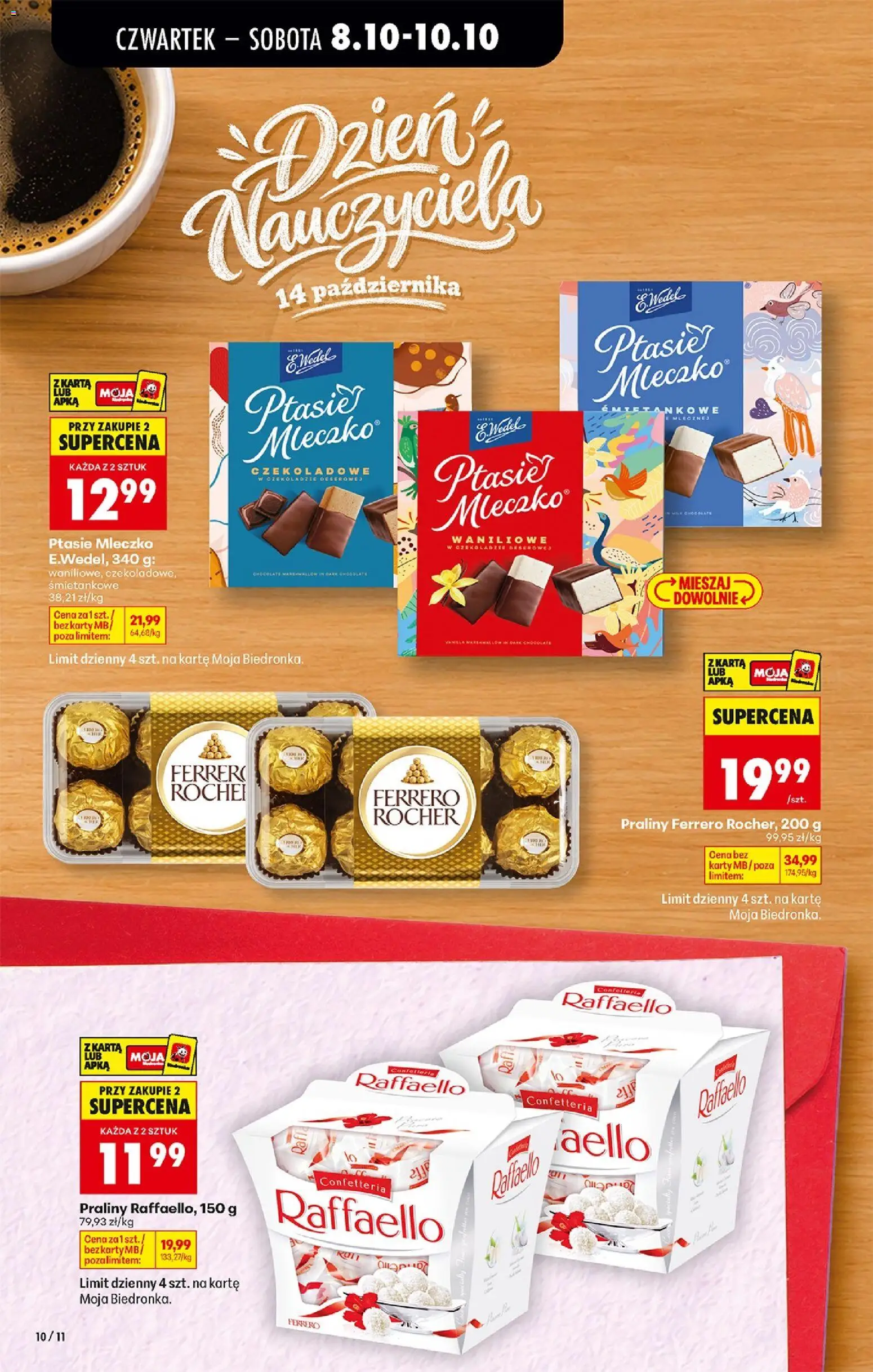 Biedronka gazetka od czwartku od 08.10.2026 | Strona: 14 | Produkty: Karta, Raffaello, Praliny, Ptasie mleczko
