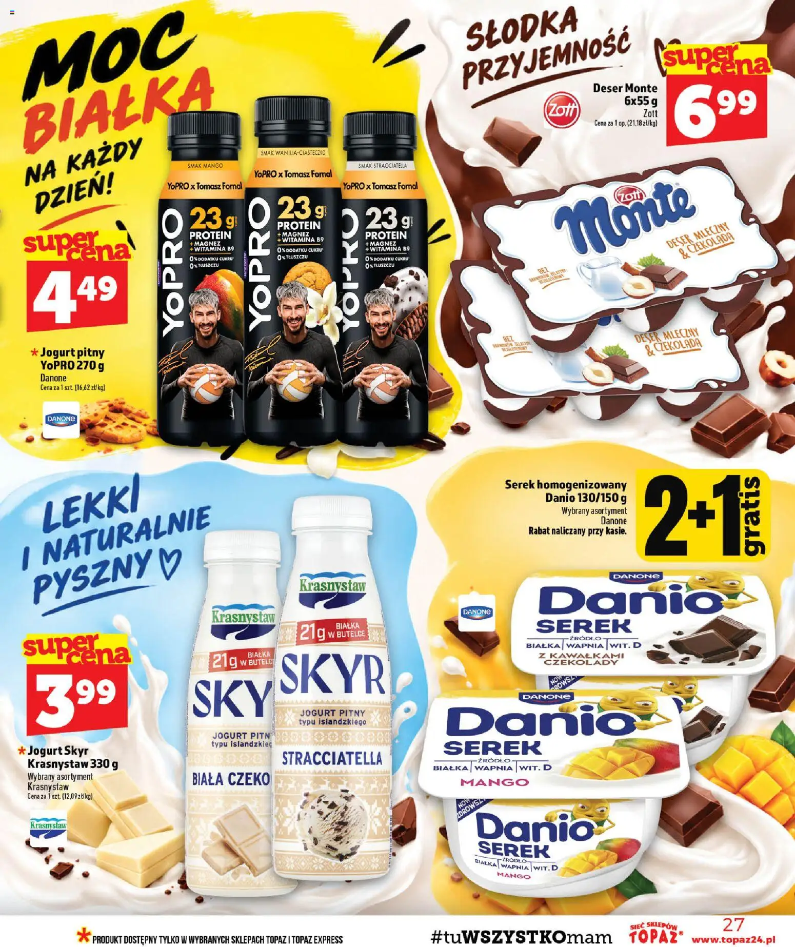 Topaz gazetka od 29.10.2026 | Strona: 27 | Produkty: Jogurt Skyr, Serek homogenizowany, Serek, Jogurt pitny