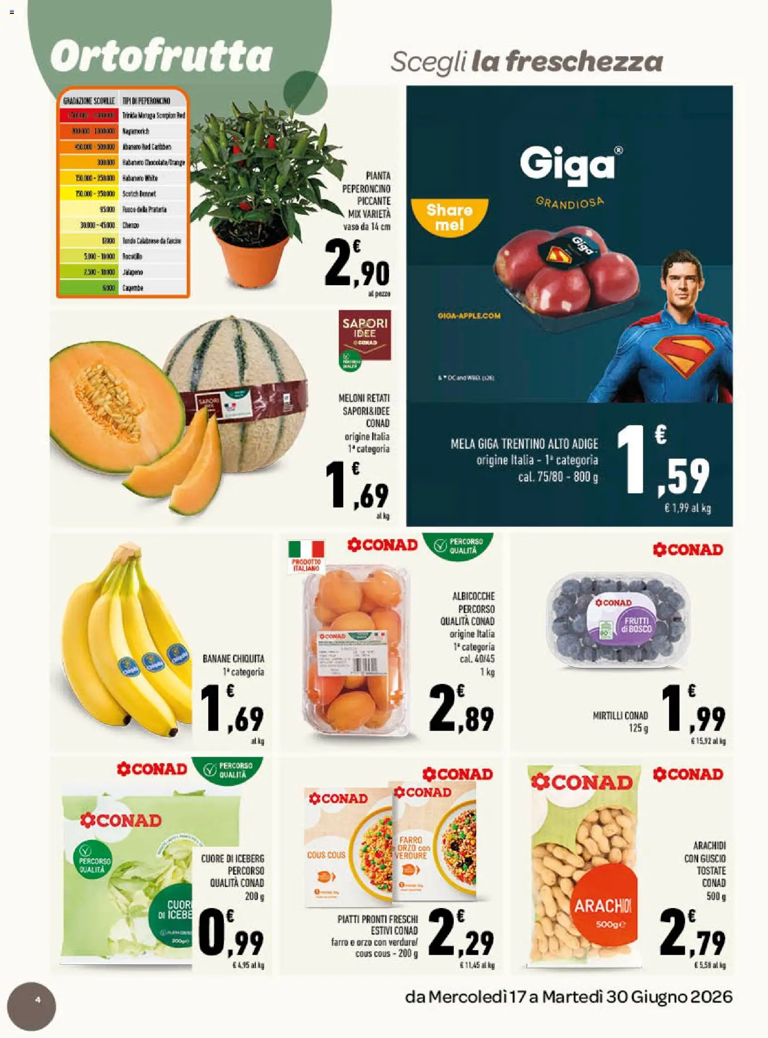 Volantino Conad del 17.06.2026 | Pagina: 4 | Prodotti: Verdure, Arachidi, Vaso, Farro