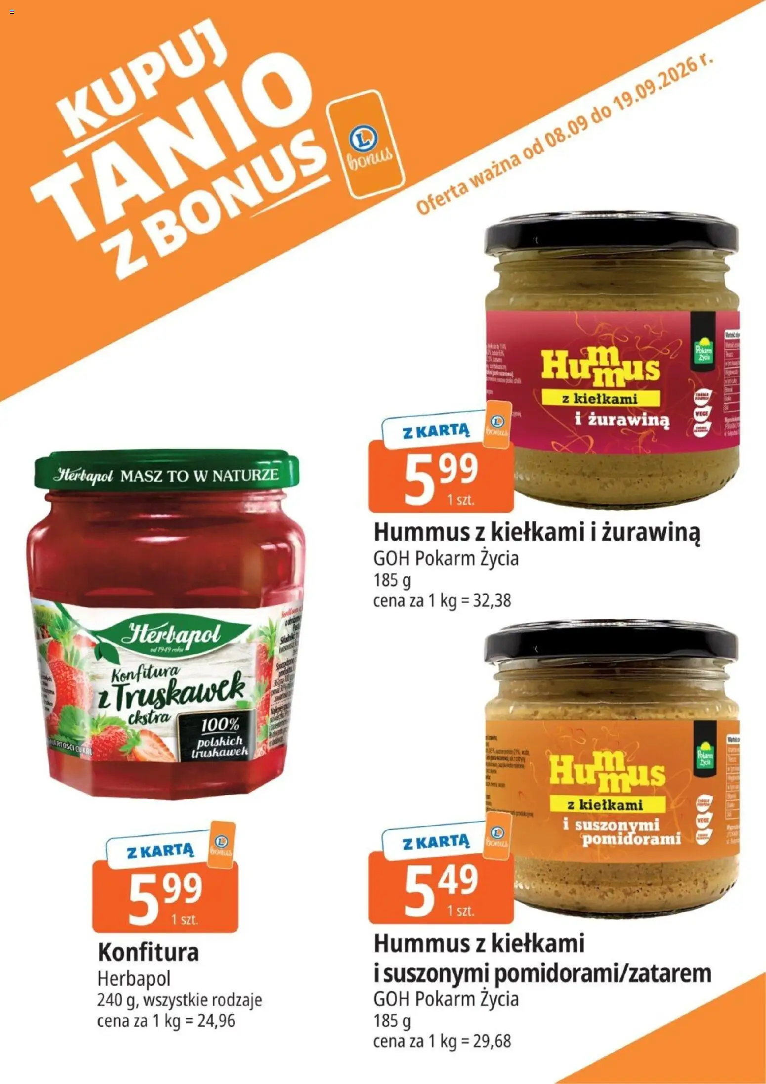 E.Leclerc gazetka - Kupuj Tanio Z Bonus od 08.09.2026 | Strona: 2 | Produkty: Karta, Żurawina, Hummus