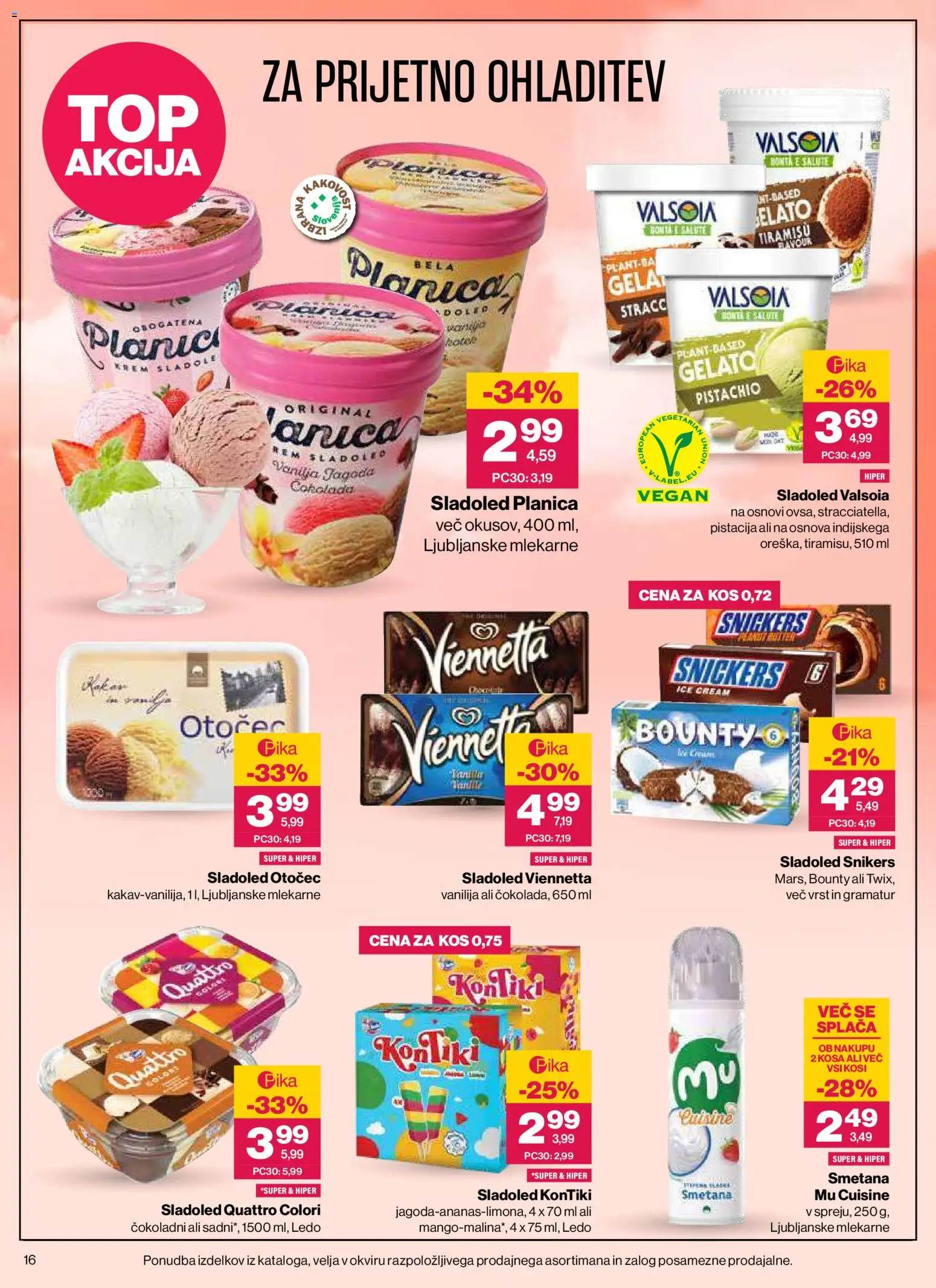 Novi Mercator katalog ponudbe – veljaven od 30.07.2026 | Stran: 16 | Izdelki: Kos, Smetana, Sladoled